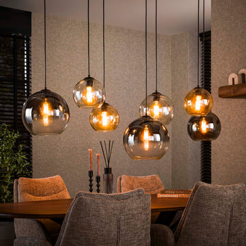 Hanglamp Trivano - 7-lichts - Amber Mix - Glazen Bollen
