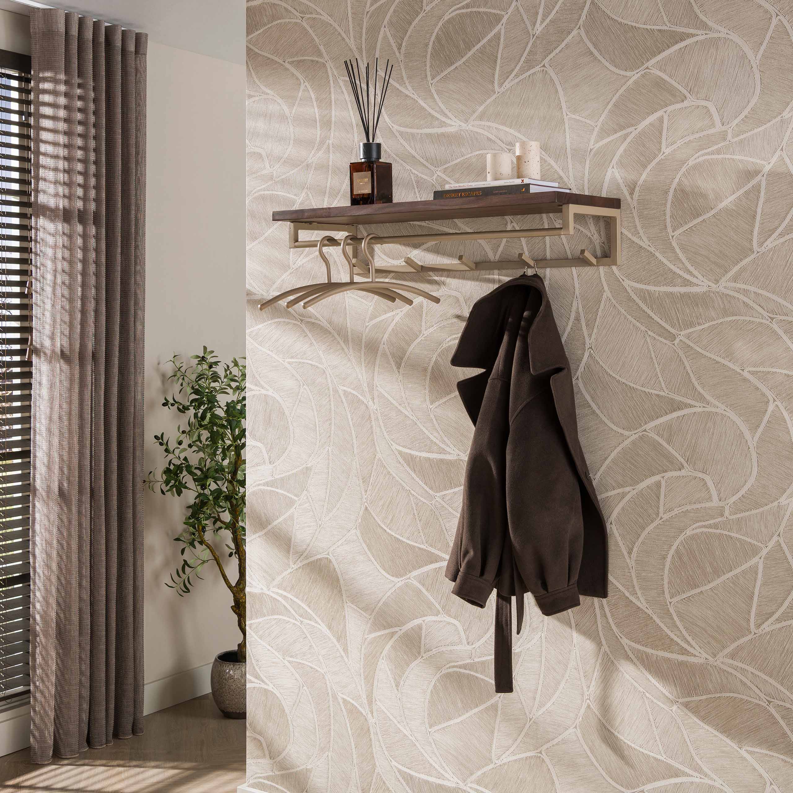 Kapstok Sienna Beige Acaciahout 5 haken Met Roede Meubelista