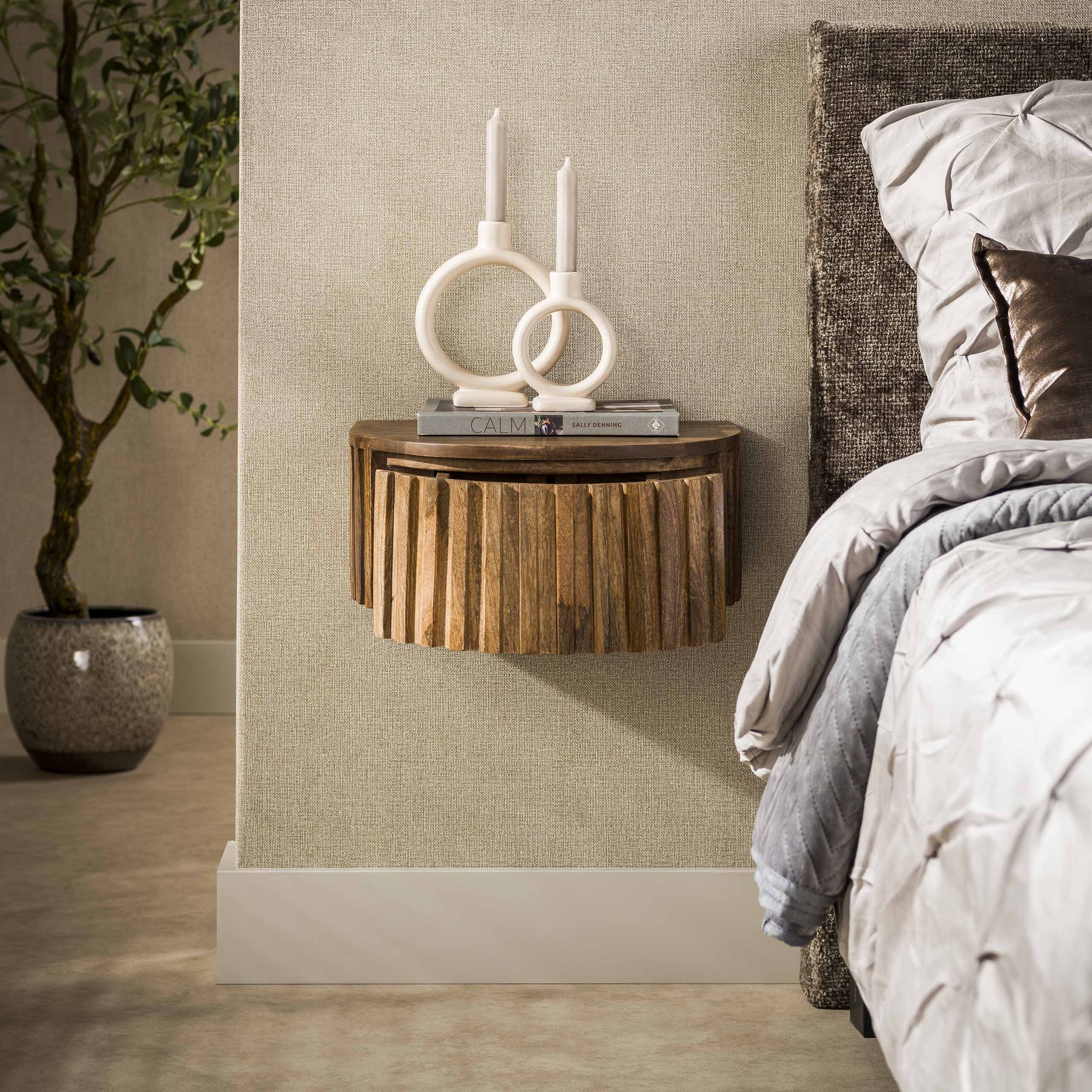 Nachtkastje Rivo Mangohout Zwevend Meubelista Lade Geopend