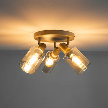Plafondlamp Jaco - 3-lichts - Rond - Beige - Amberglas