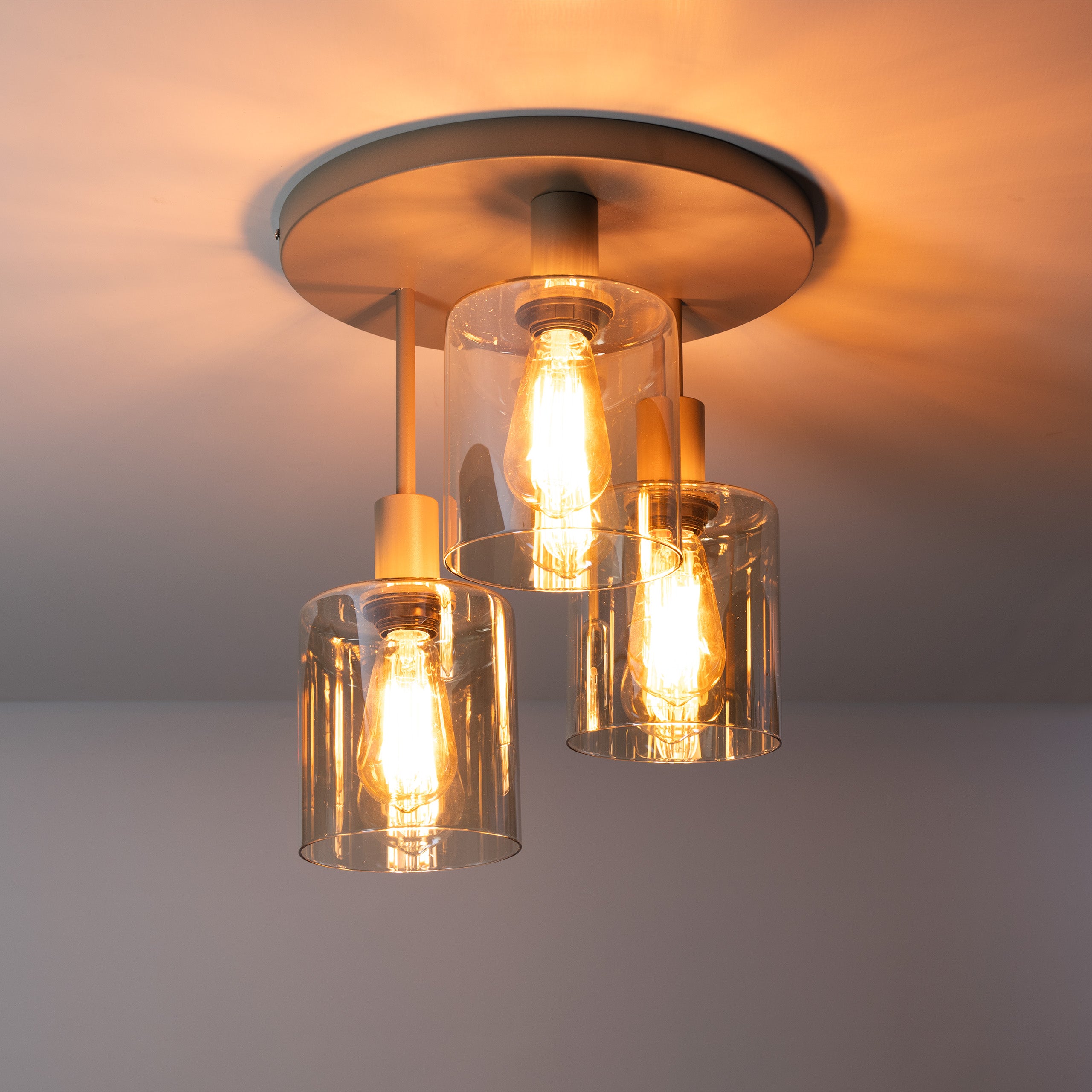 Plafondlamp Lucaro 3-lichts Beige Amberglas Meubelista