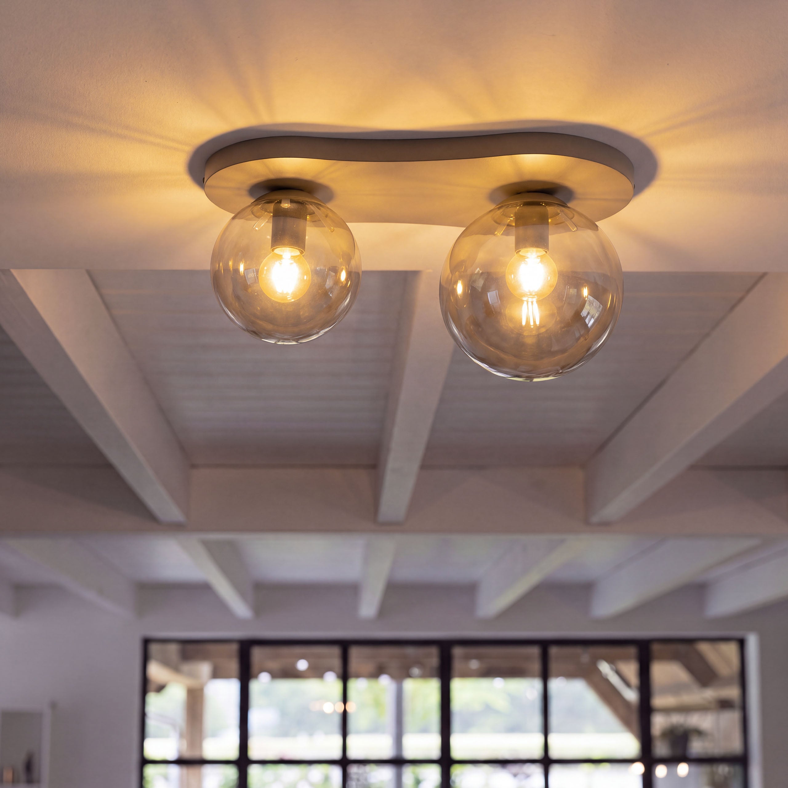 Plafondlamp Savi 2-lichts Beige Amberglas Meubelista