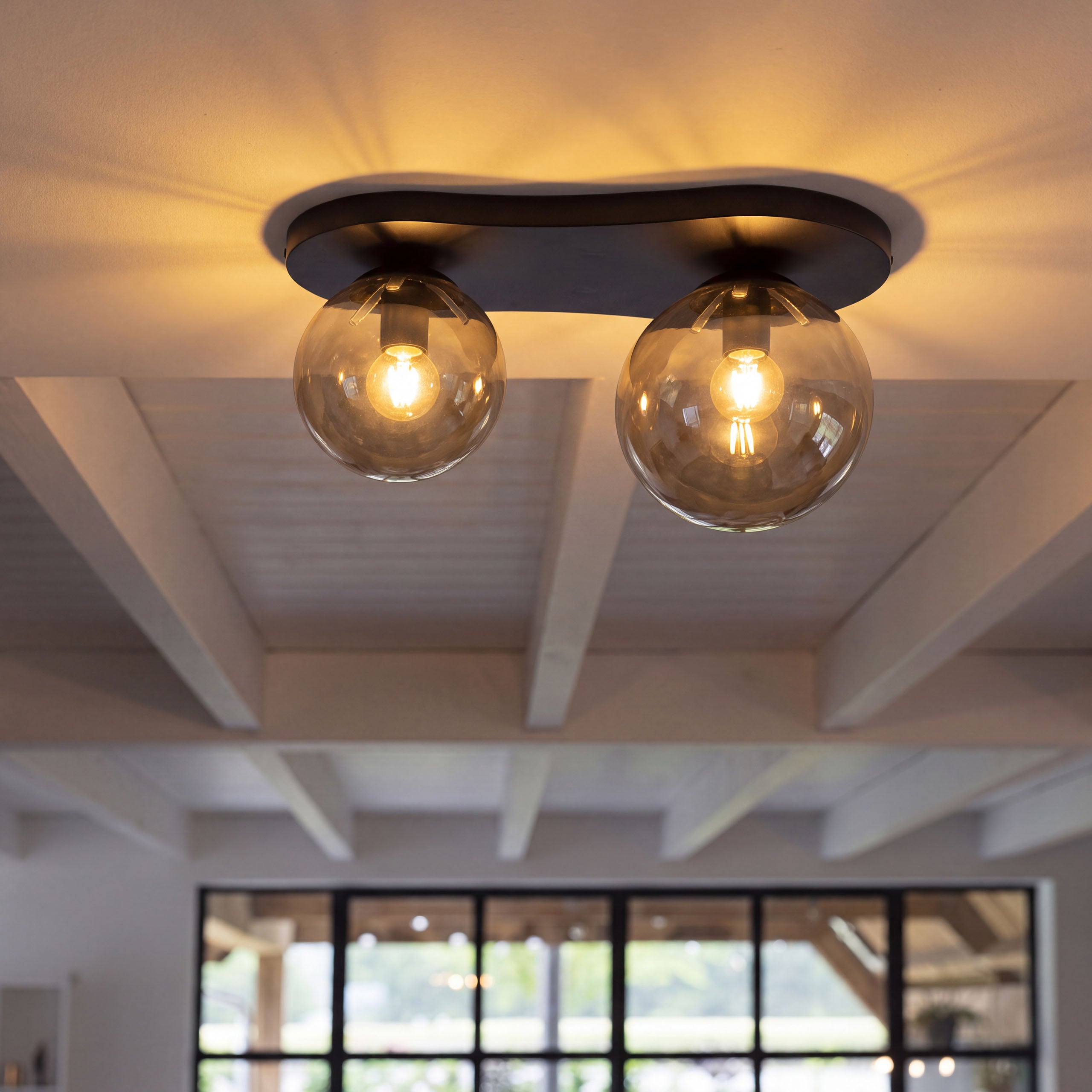 Plafondlamp Savi 2-lichts Brons Amberglas Meubelista