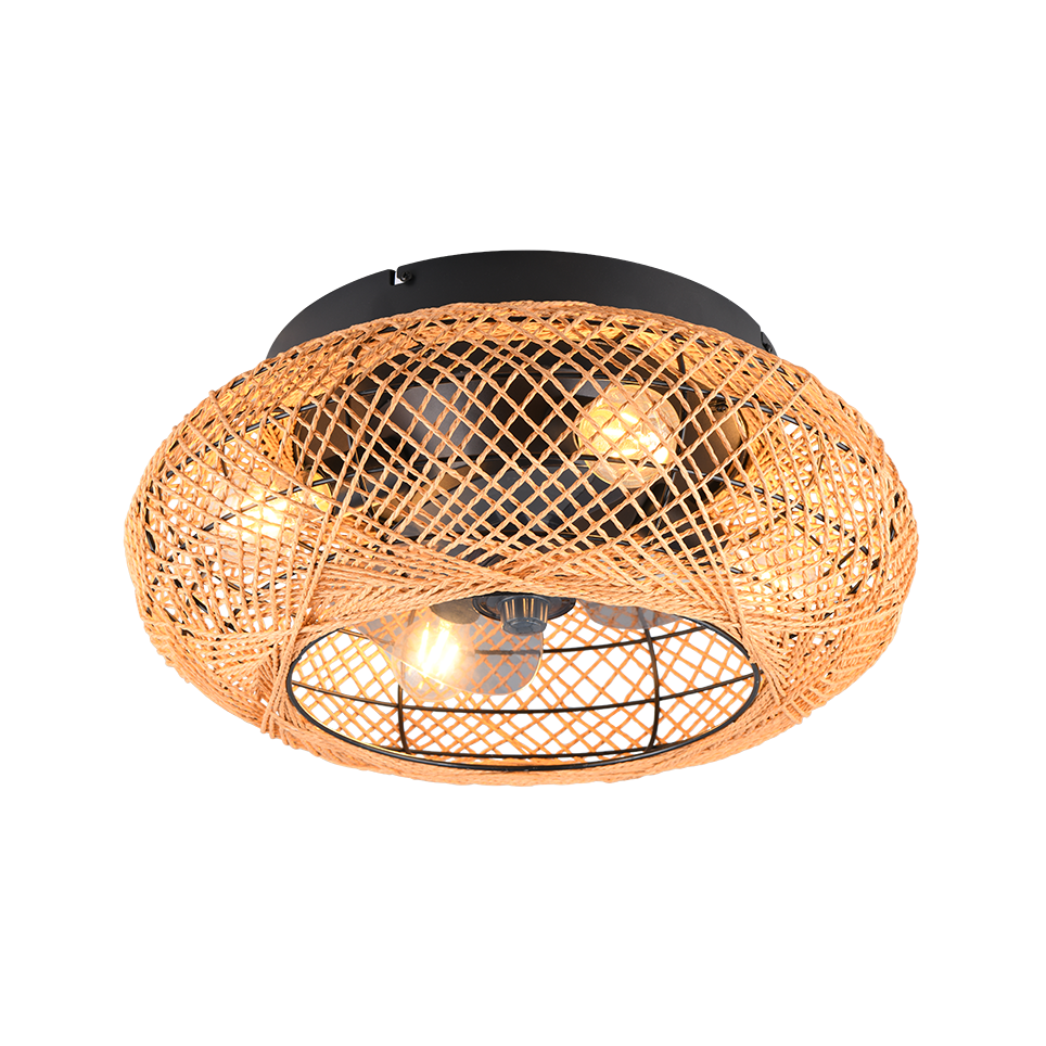 Plafondventilator Rotan - Met Lamp - Bruin - Dimbaar - Koud + Warm