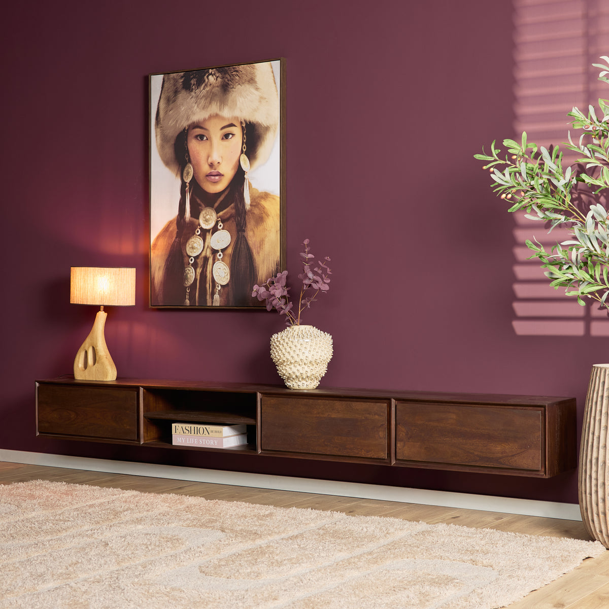 Zwevend TV-meubel Nivara - Naturel - 120 cm