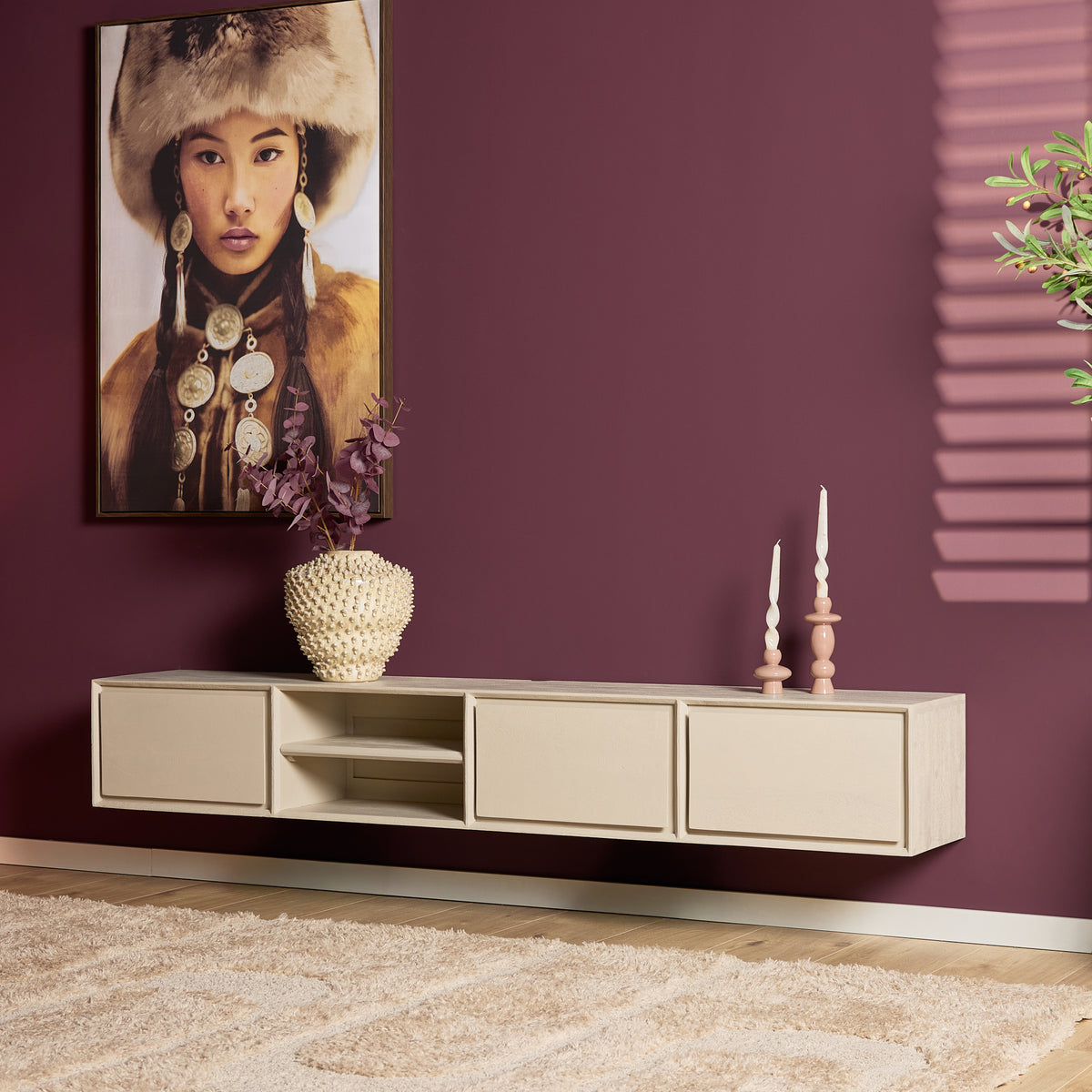 Zwevend TV-meubel Nivara - Naturel - 120 cm