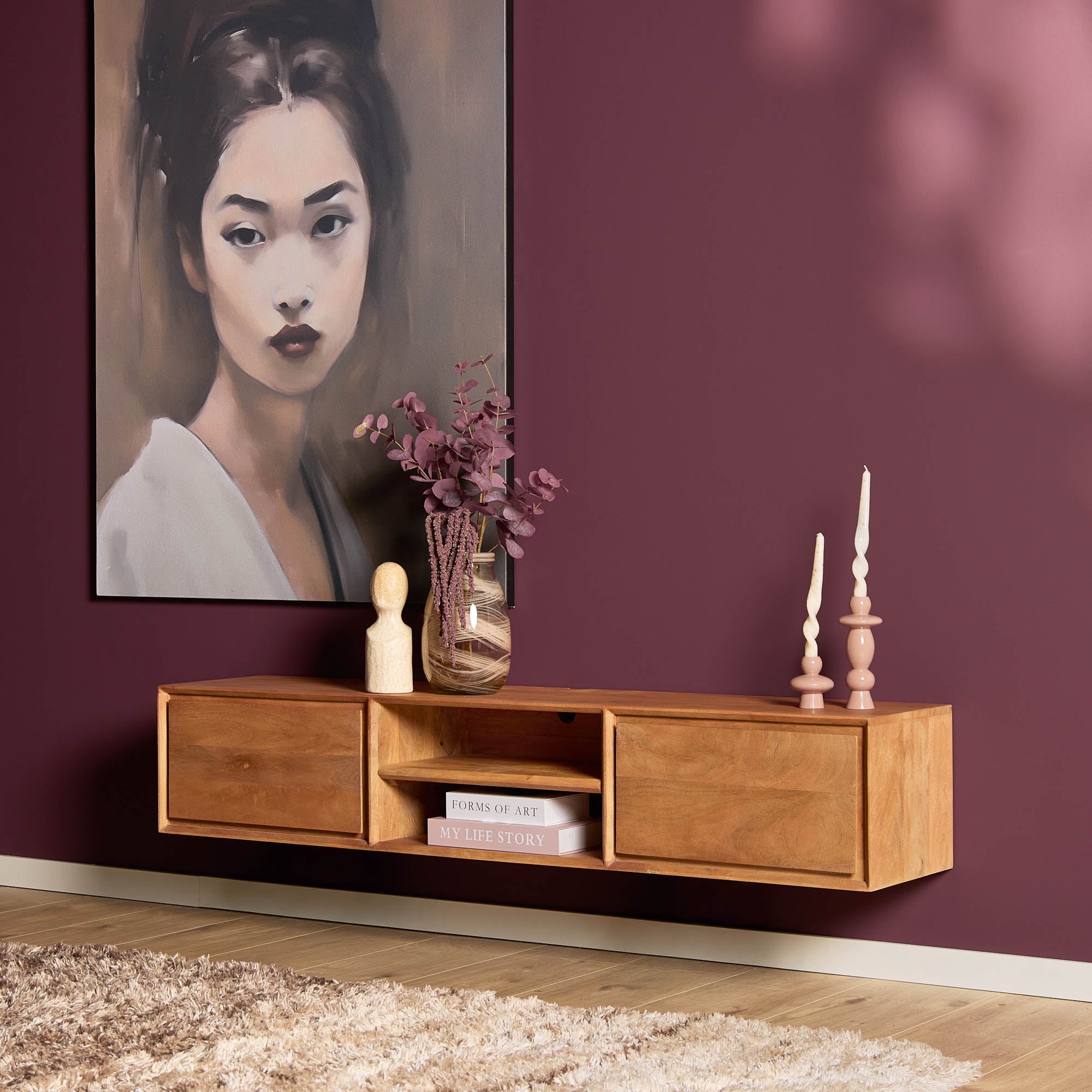 Zwevend TV-meubel Nivara - Naturel - 160 cm