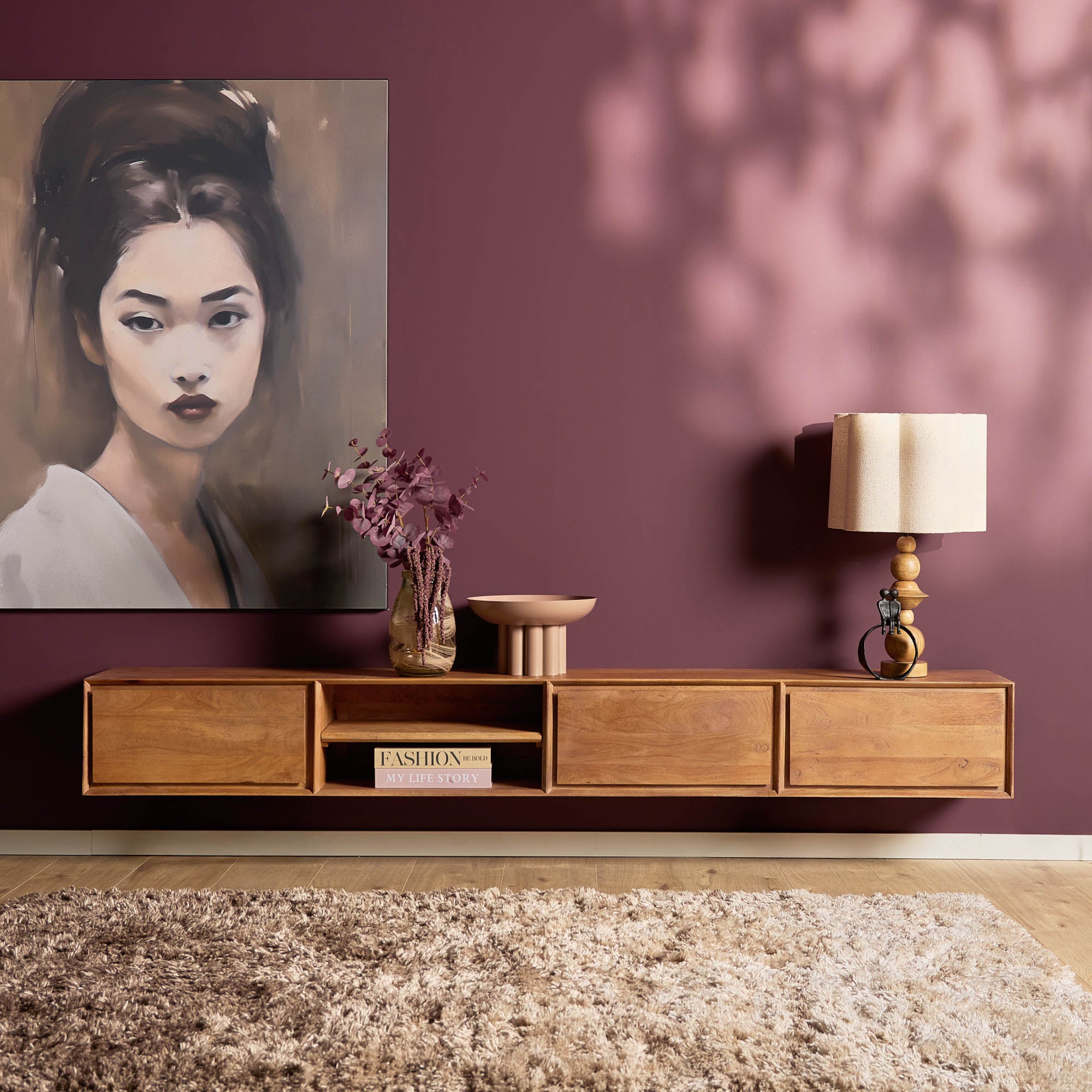 Zwevend TV-meubel Nivara - Naturel - 240 cm