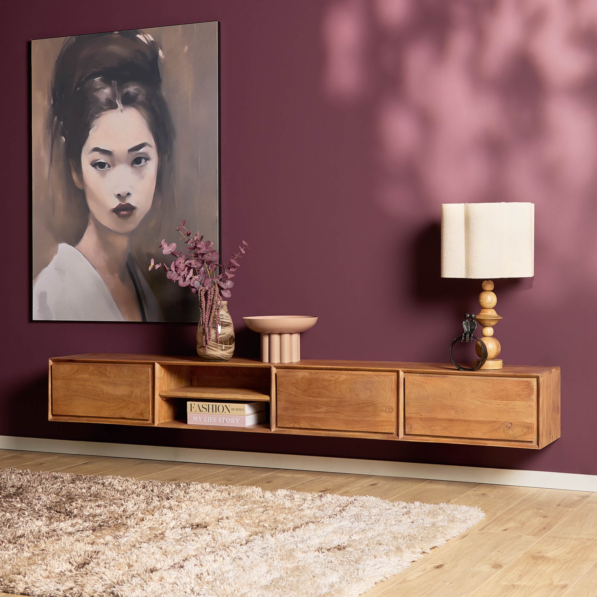 Zwevend TV-meubel Nivara - Naturel - 240 cm