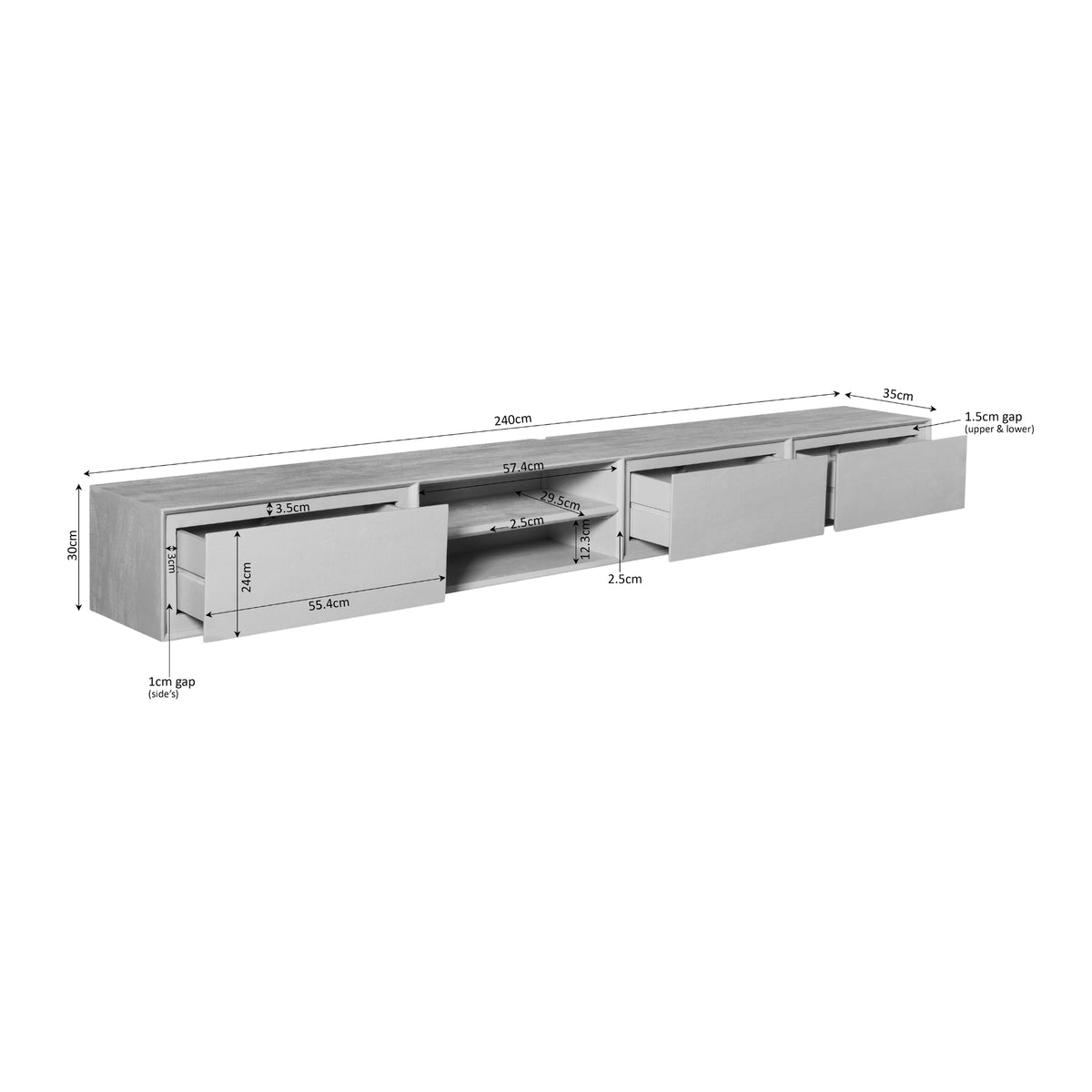 Zwevend TV-meubel Nivara - Naturel - 240 cm