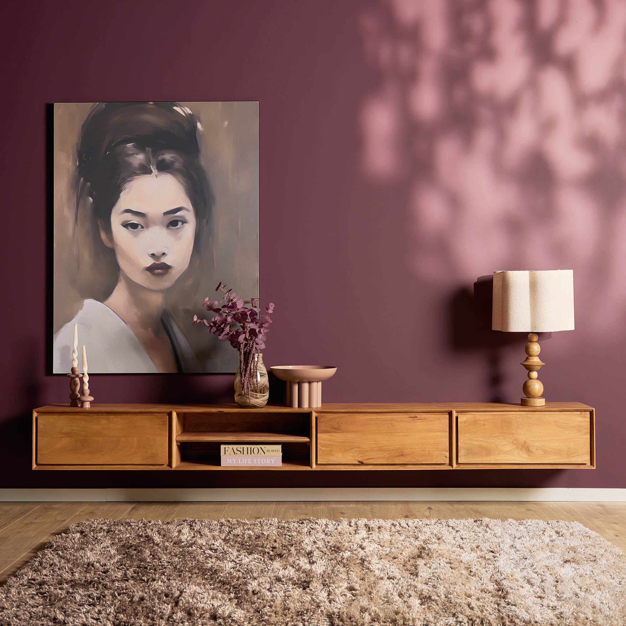 Zwevend TV-meubel Nivara - Naturel - 280 cm