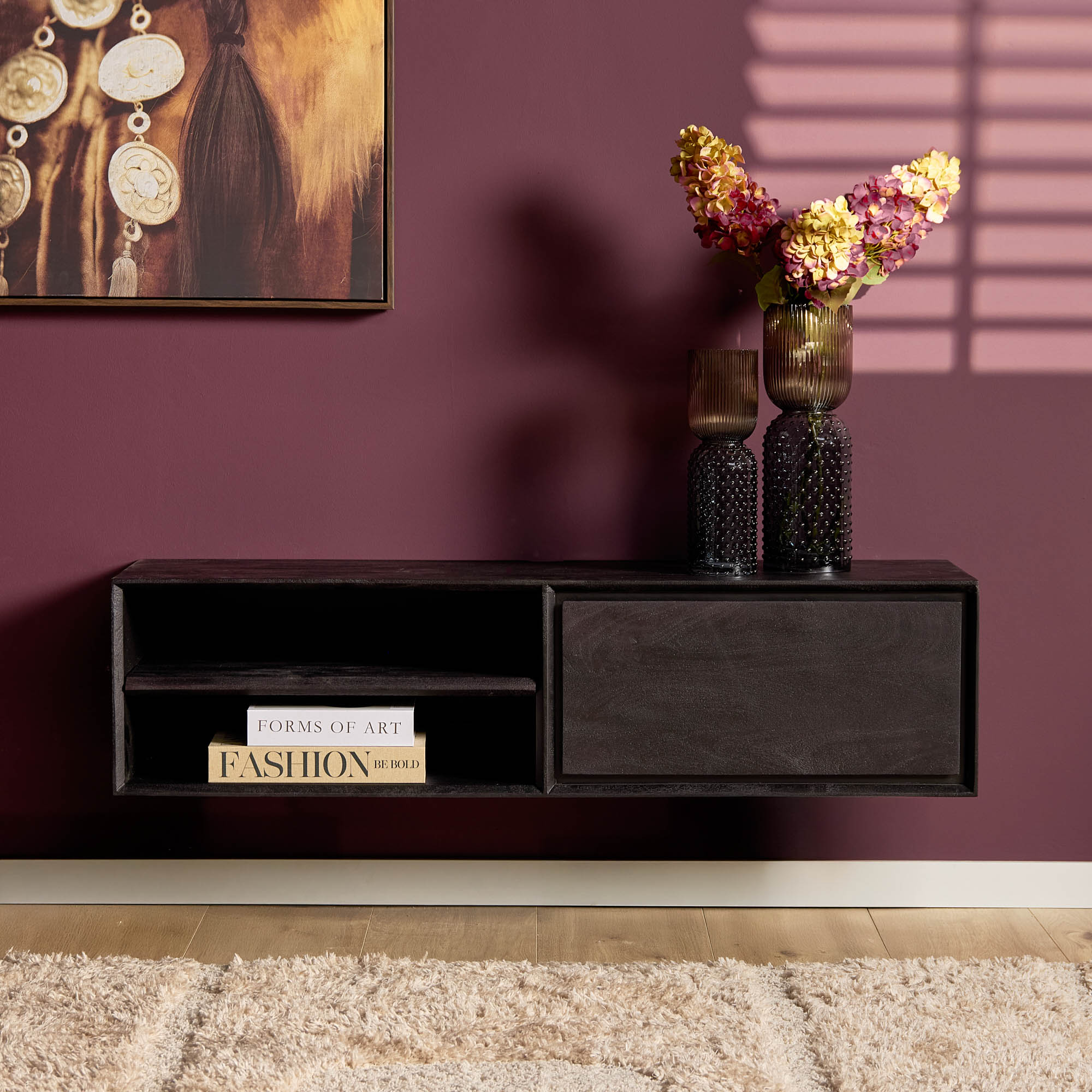 Zwevend TV-meubel Nivara - Zwart - 120 cm