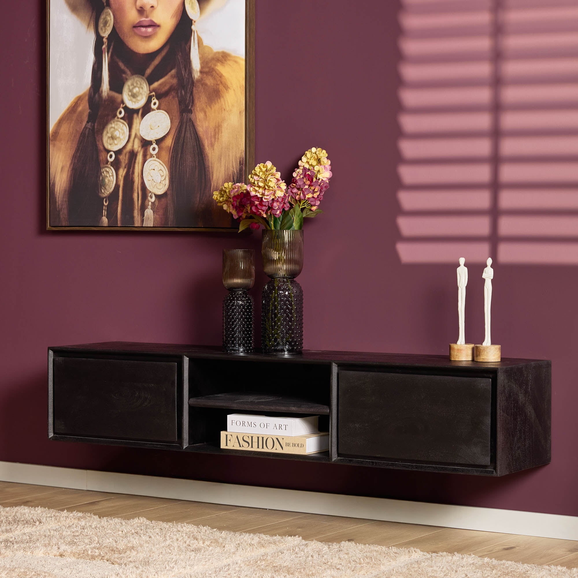 Zwevend TV-meubel Nivara - Zwart - 160 cm