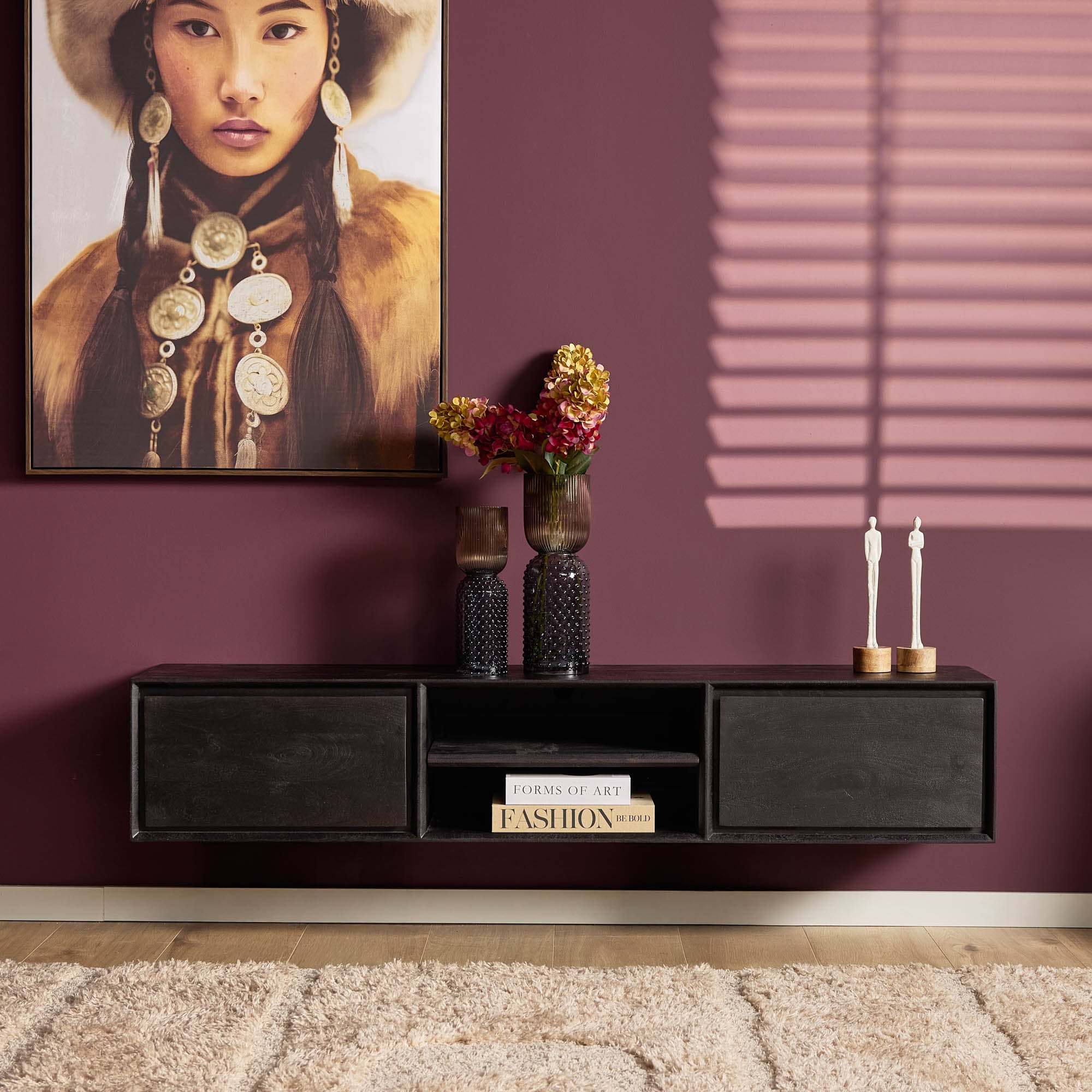 Zwevend TV-meubel Nivara - Zwart - 160 cm