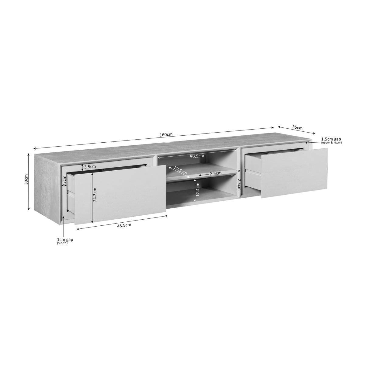 Zwevend TV-meubel Nivara - Bruin - 160 cm