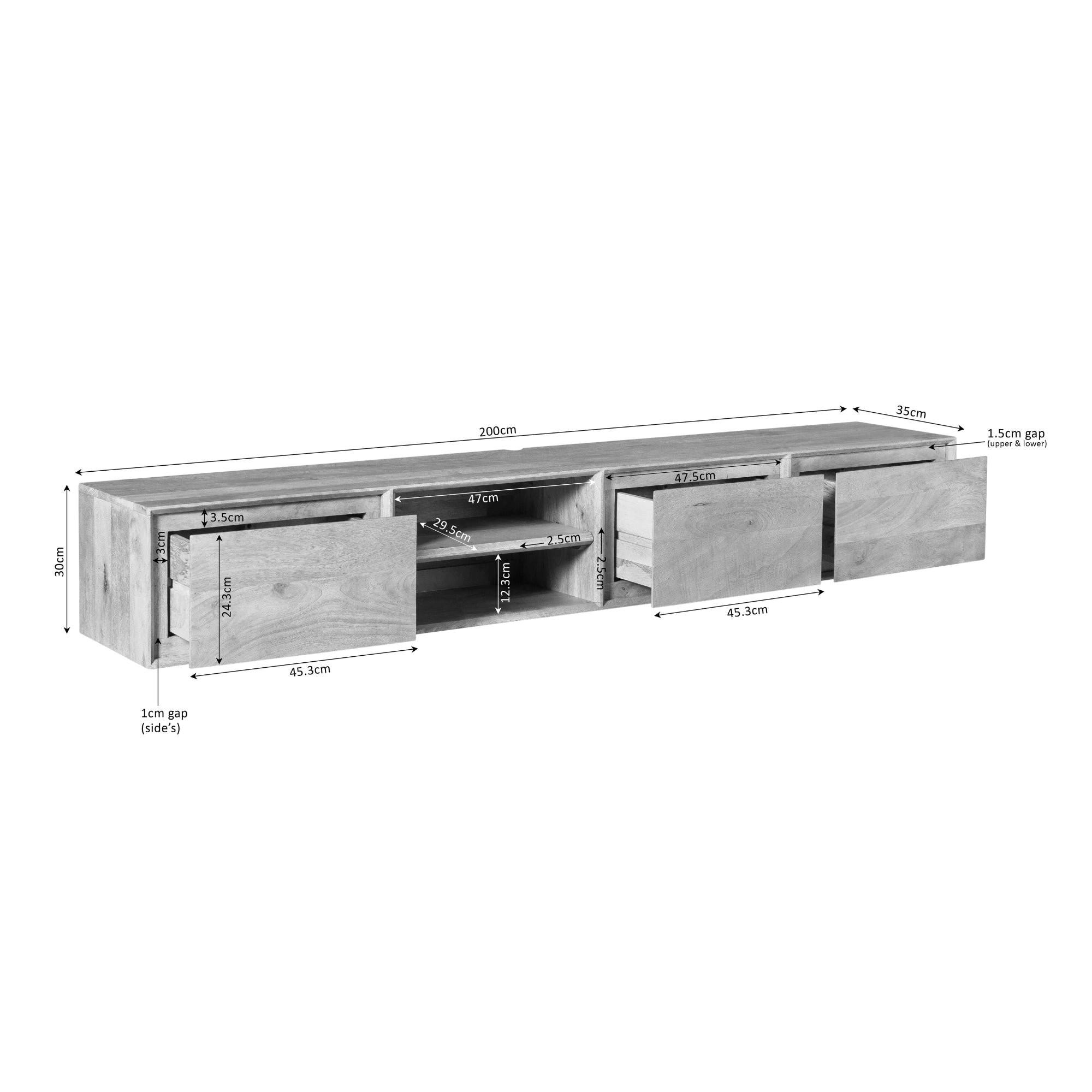 Zwevend TV-meubel Nivara - Bruin - 200 cm