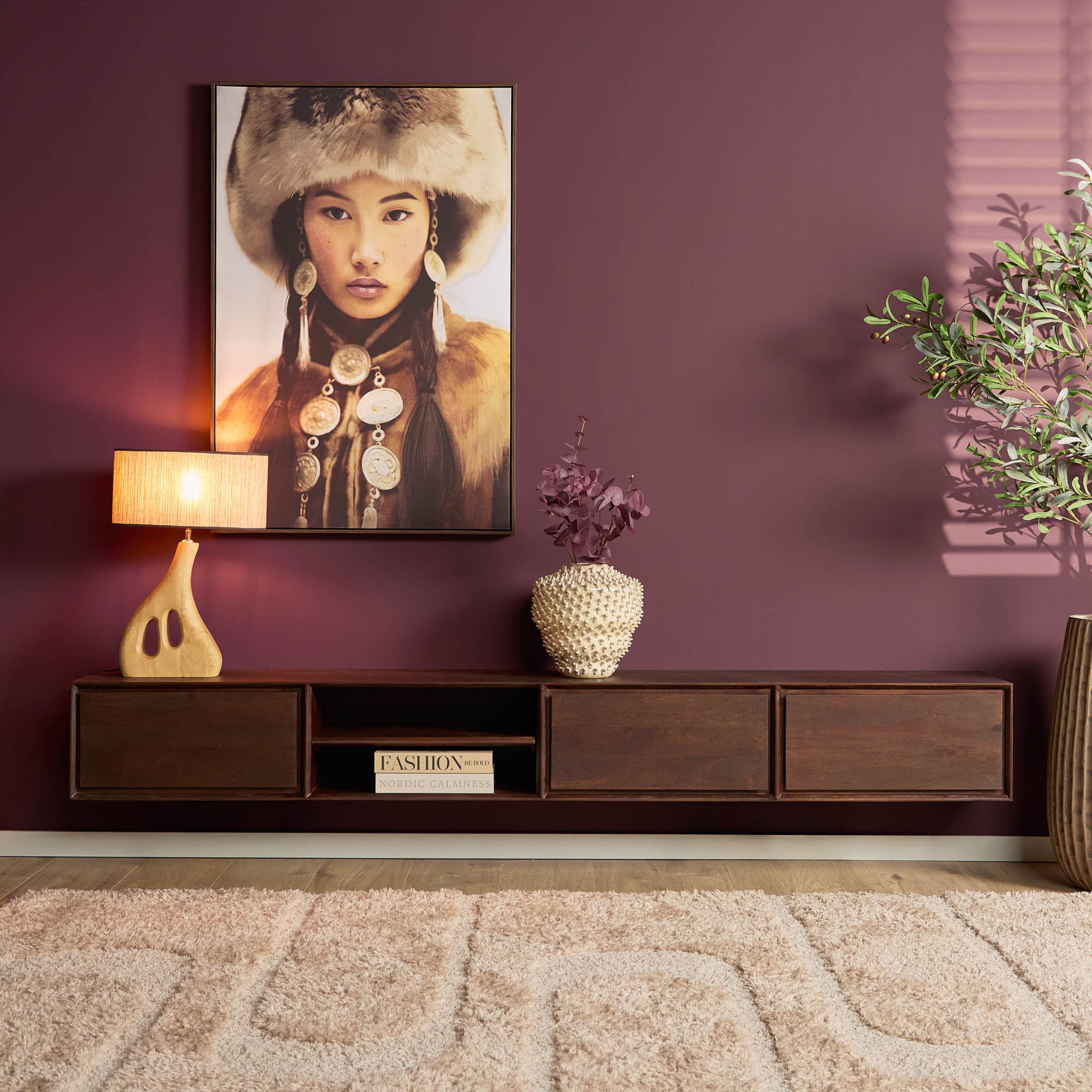 Zwevend TV-meubel Nivara - Bruin - 240 cm