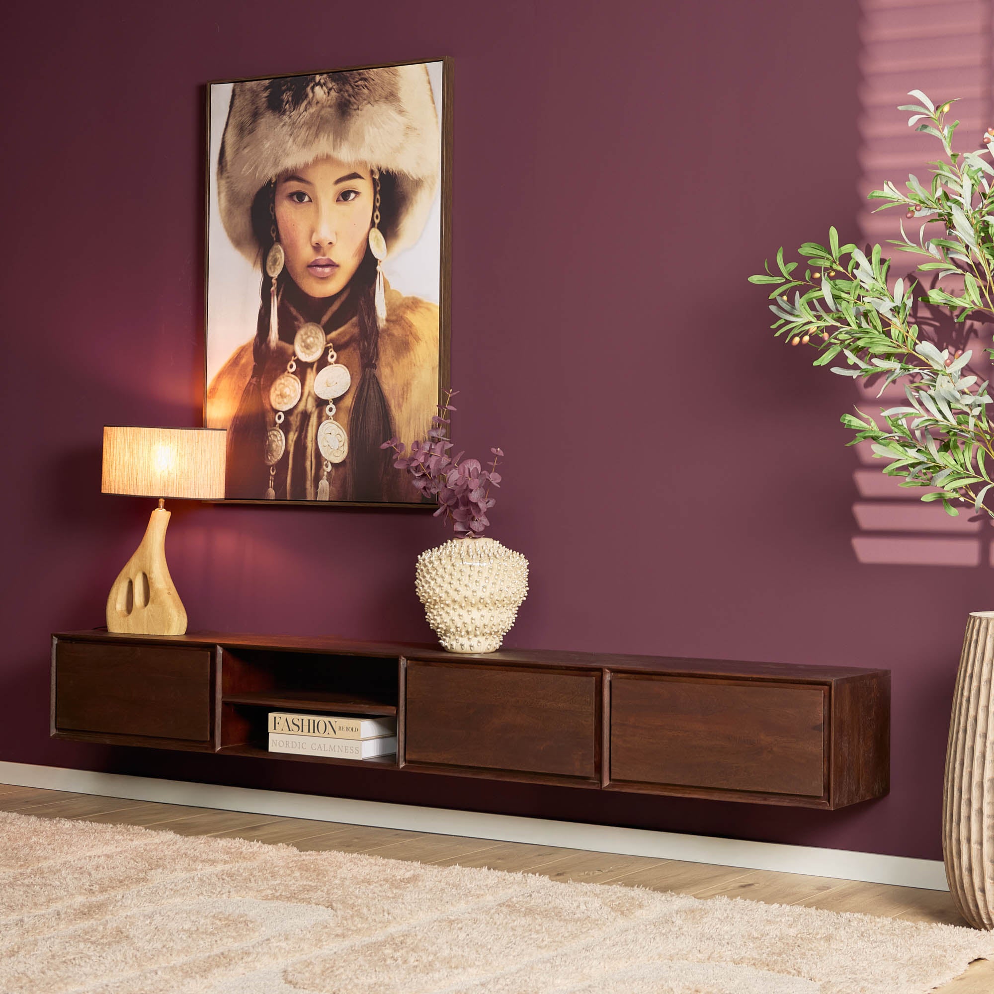 Zwevend TV-meubel Nivara - Bruin - 240 cm