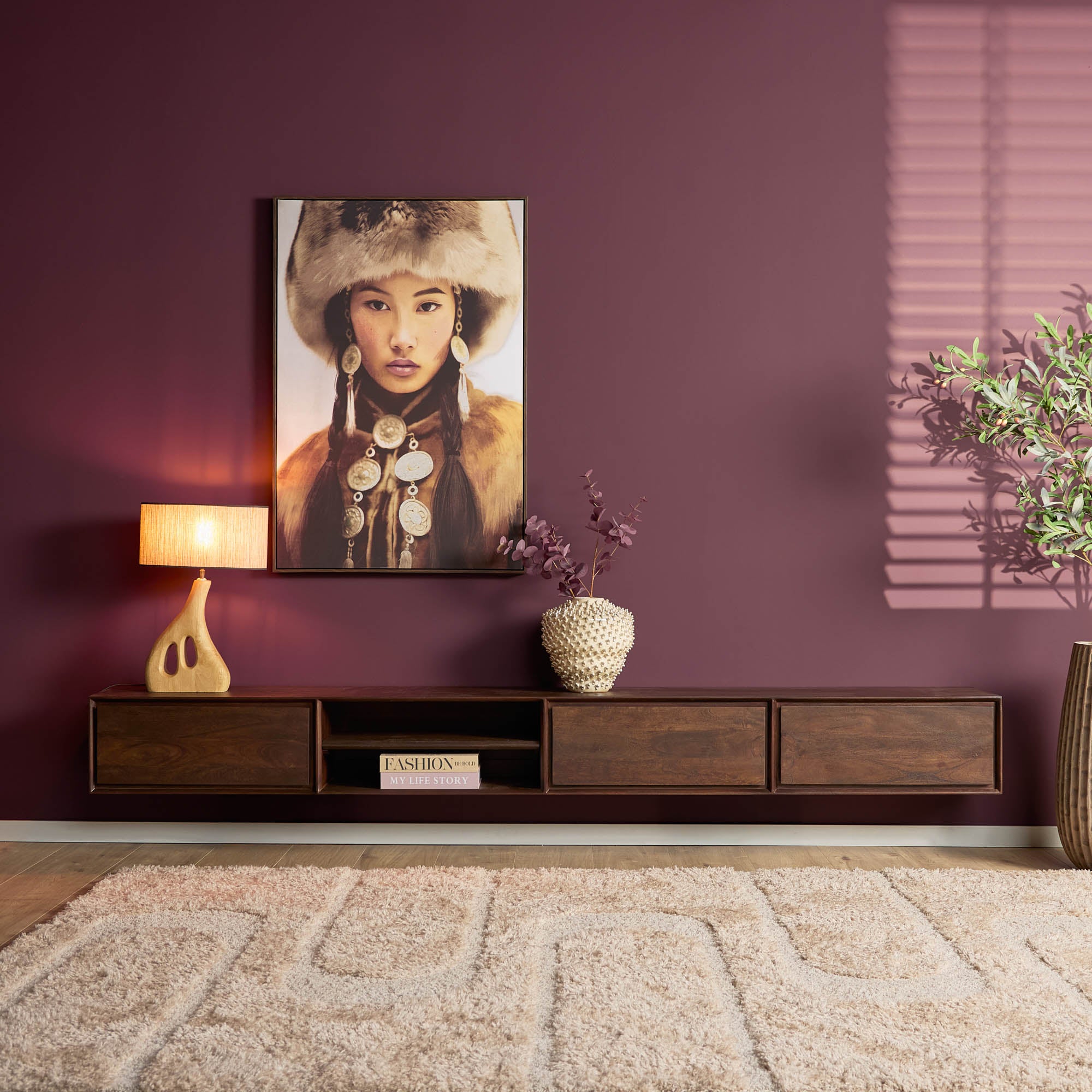 Zwevend TV-meubel Nivara - Bruin - 280 cm