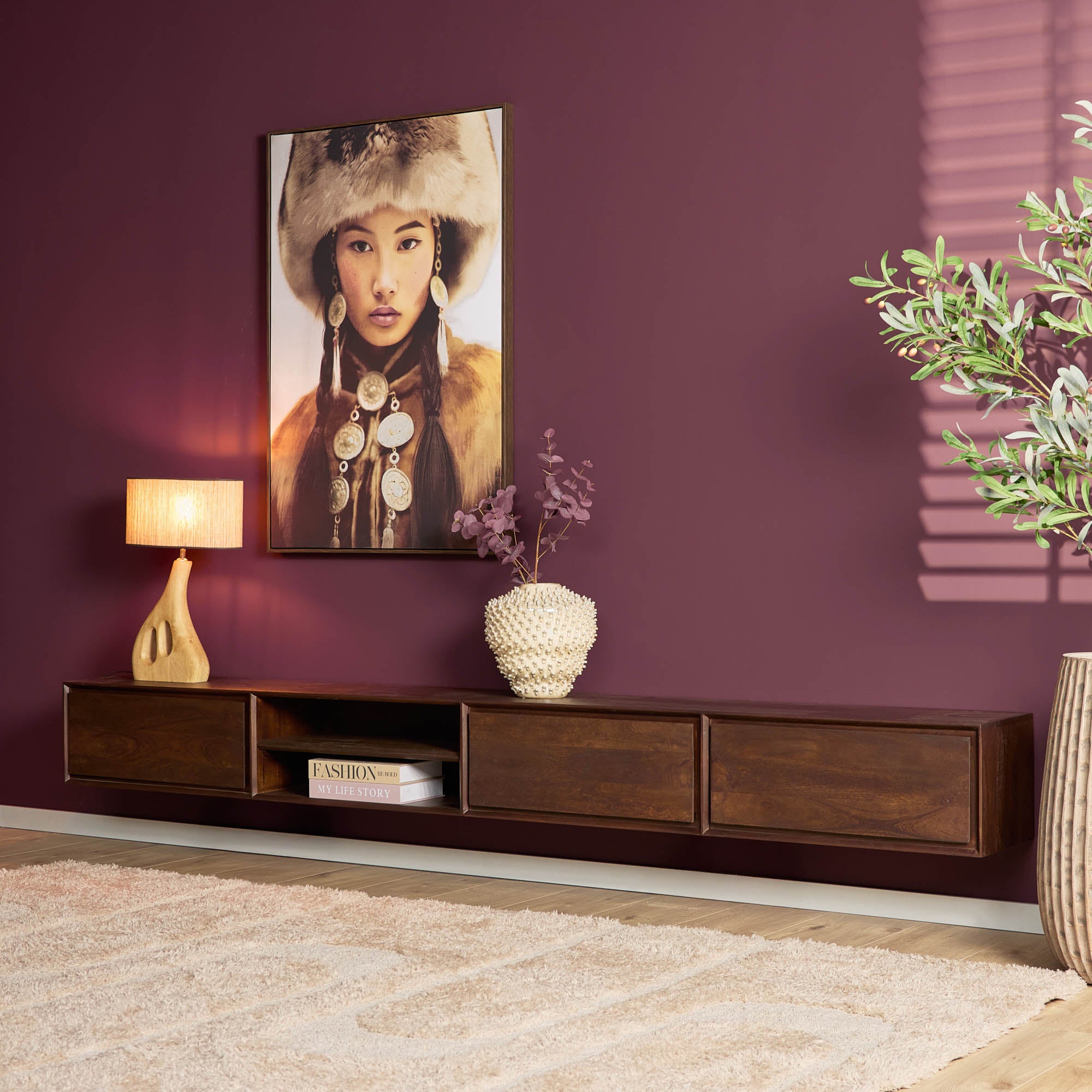 Zwevend TV-meubel Nivara - Bruin - 280 cm