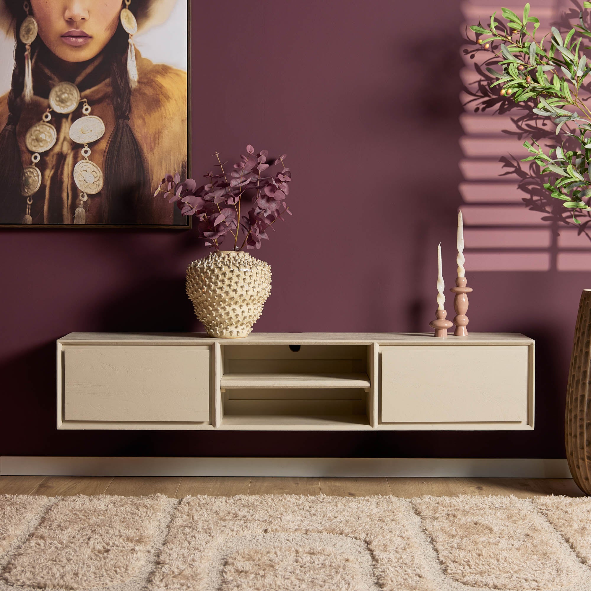 Zwevend TV-meubel Nivara - Beige - 160 cm