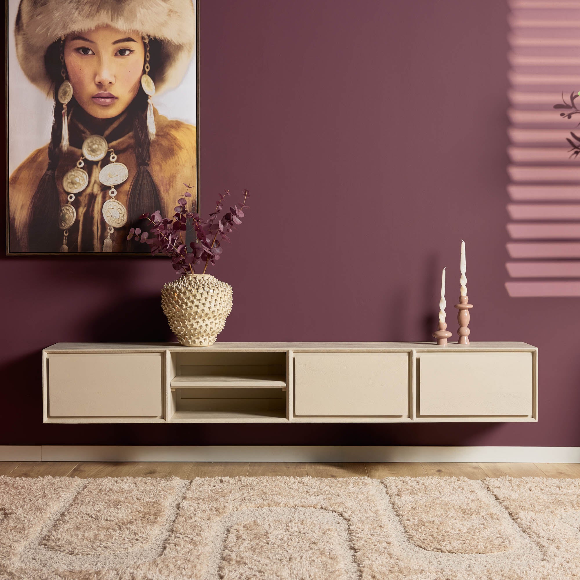 Zwevend TV-meubel Nivara - Beige - 200 cm