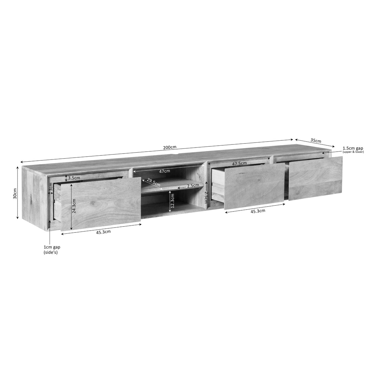Zwevend TV-meubel Nivara - Beige - 200 cm