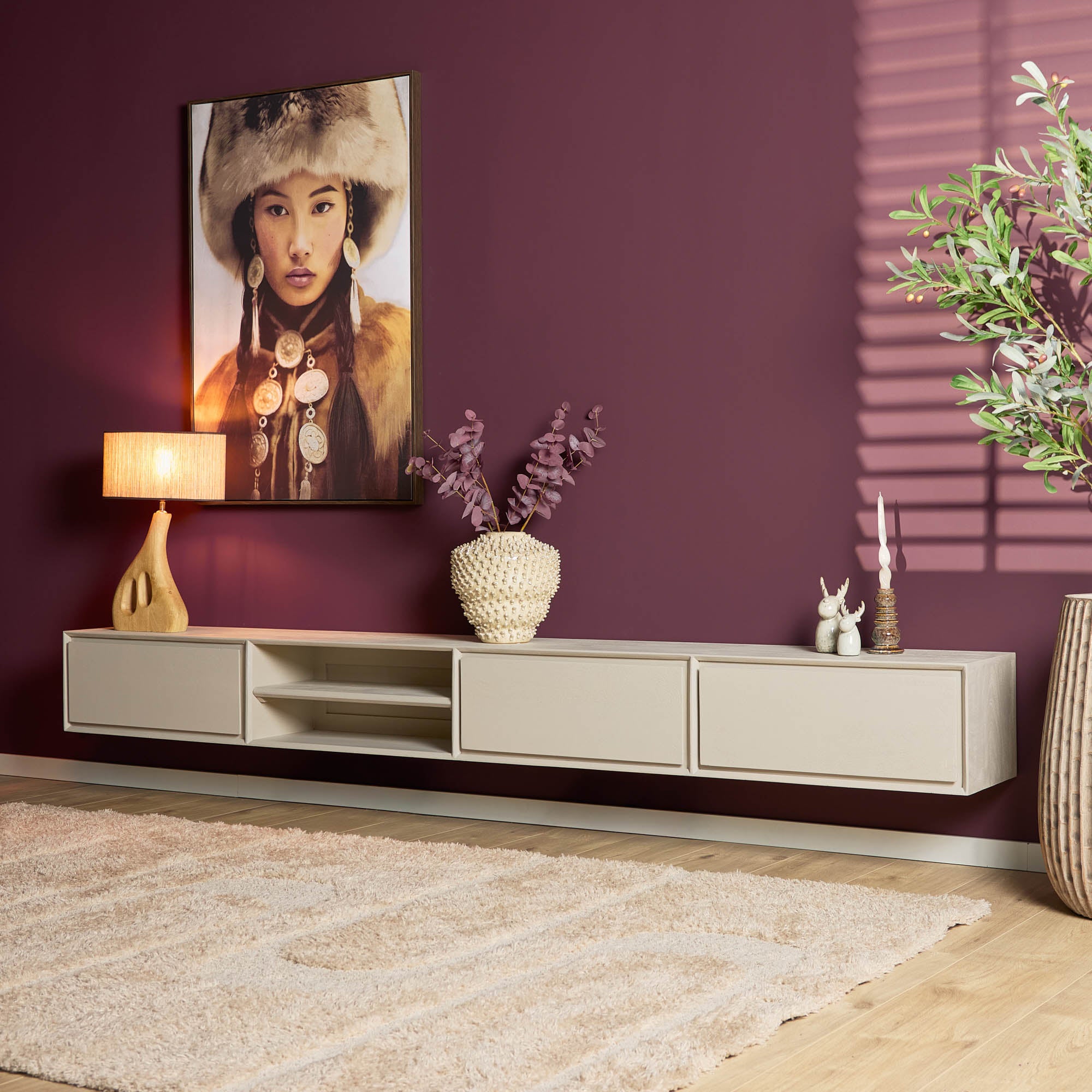 Zwevend TV-meubel Nivara - Beige - 240 cm