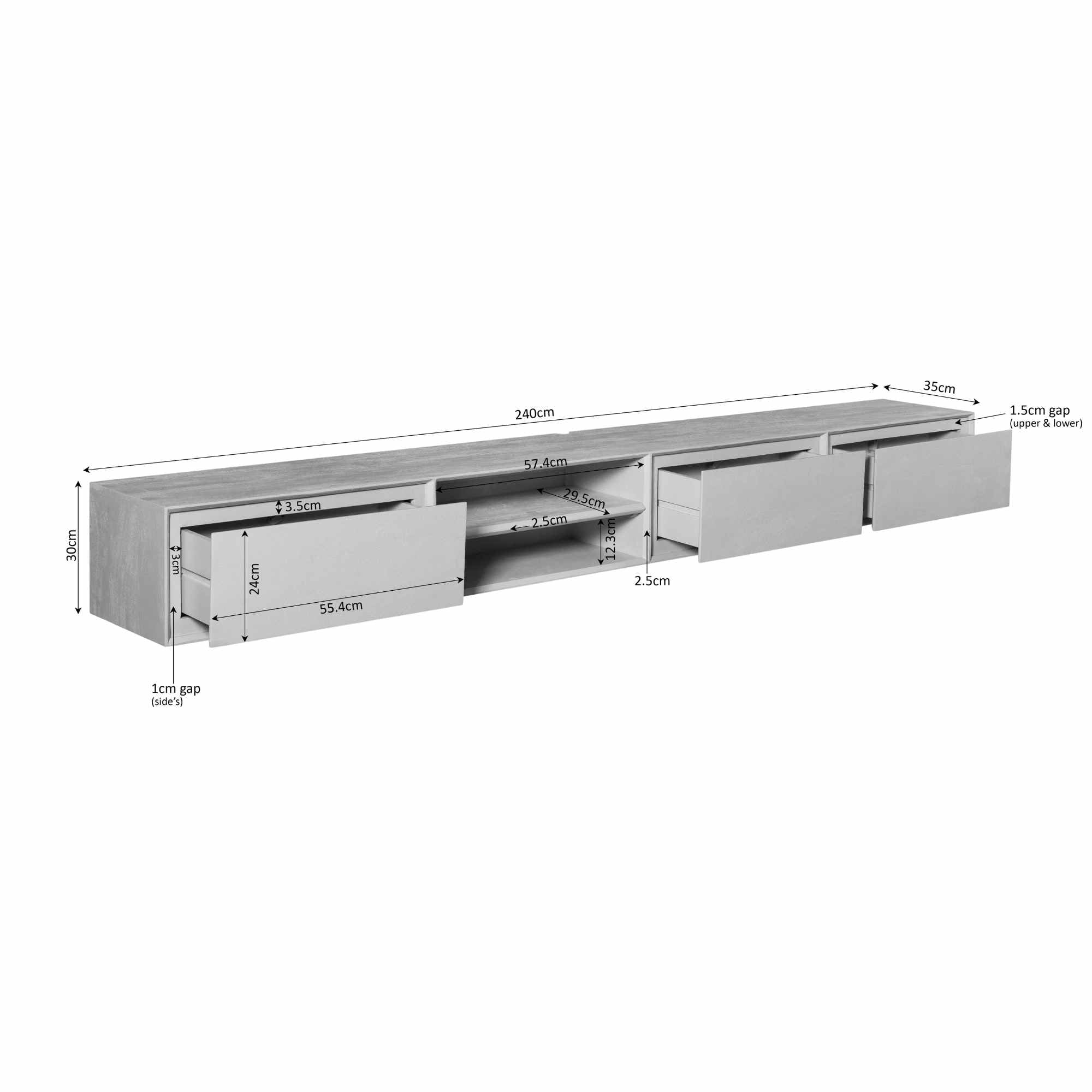 Zwevend TV-meubel Nivara - Stone - 240 cm