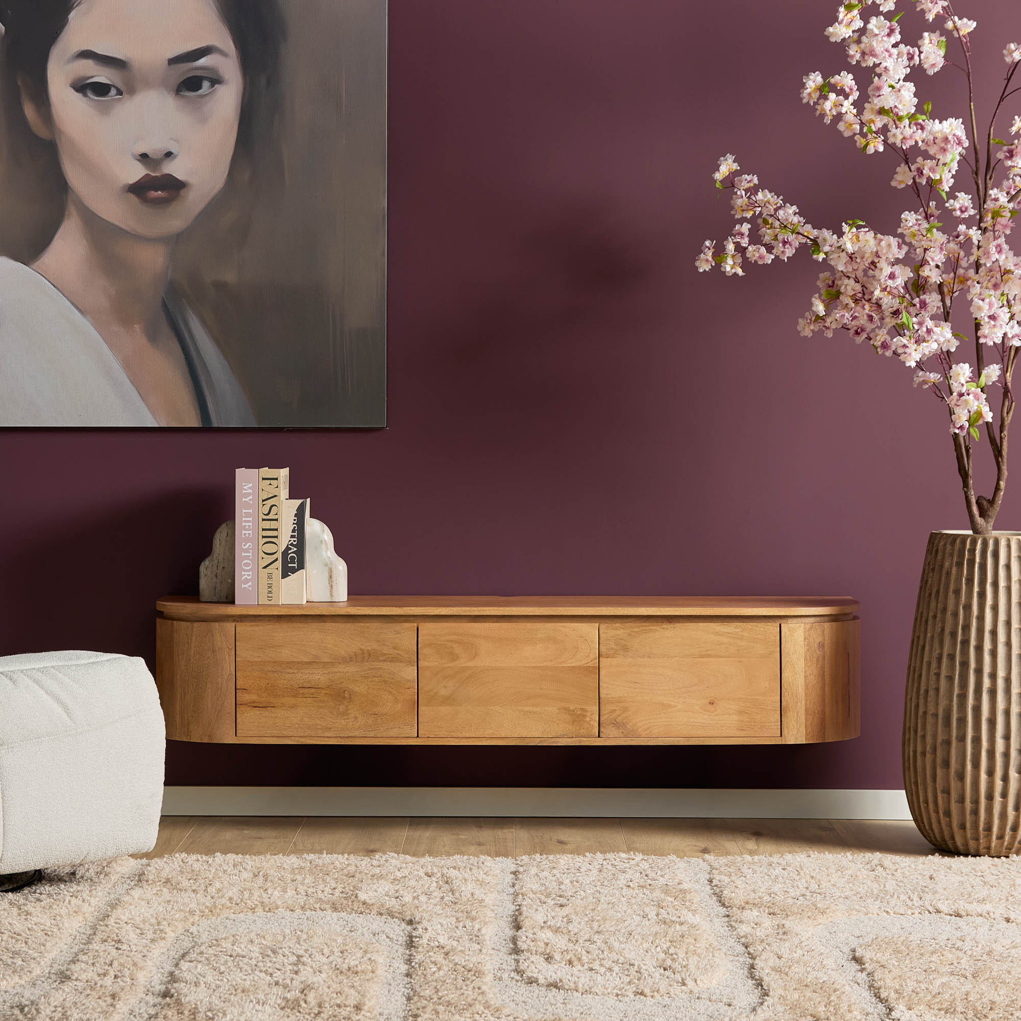 Zwevend TV-meubel Bloom - Naturel - 160 cm