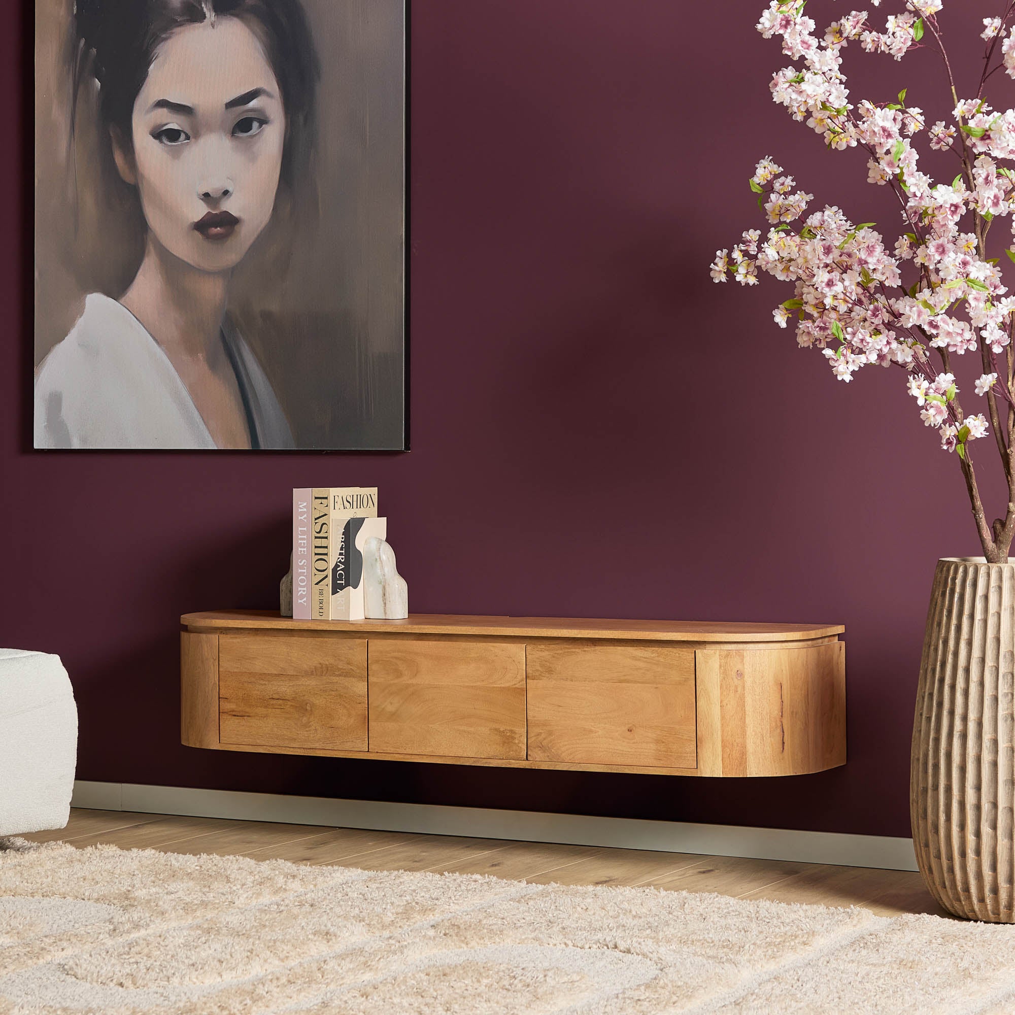 Zwevend TV-meubel Bloom - Naturel - 160 cm