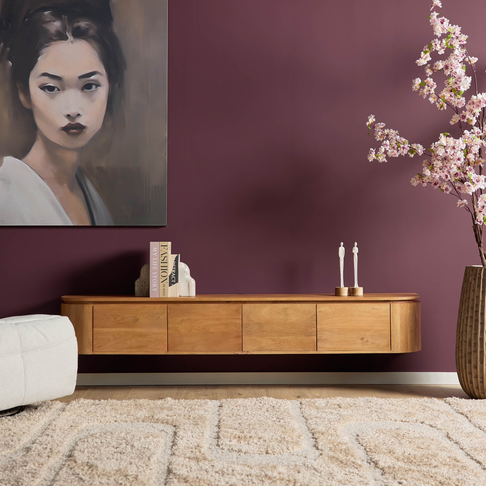 Zwevend TV-meubel Bloom - Naturel - 200 cm