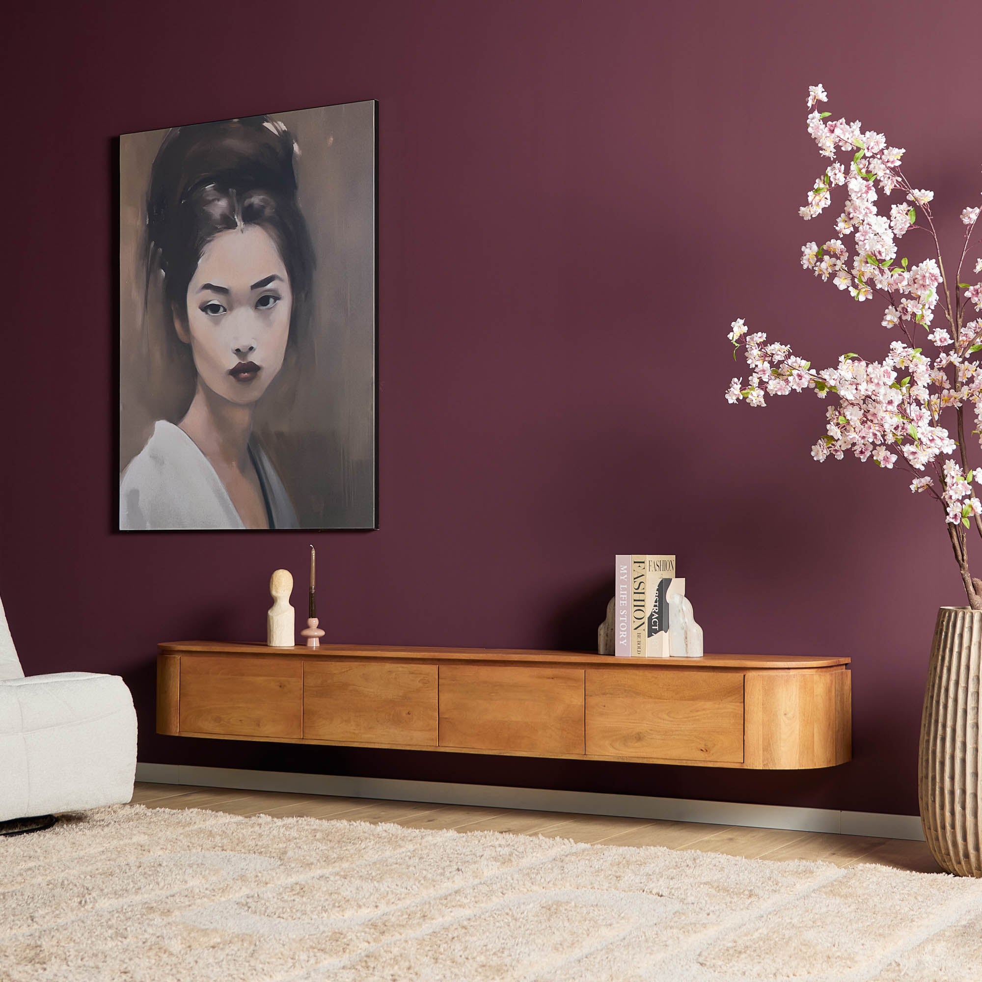 Zwevend TV-meubel Bloom - Naturel - 240 cm