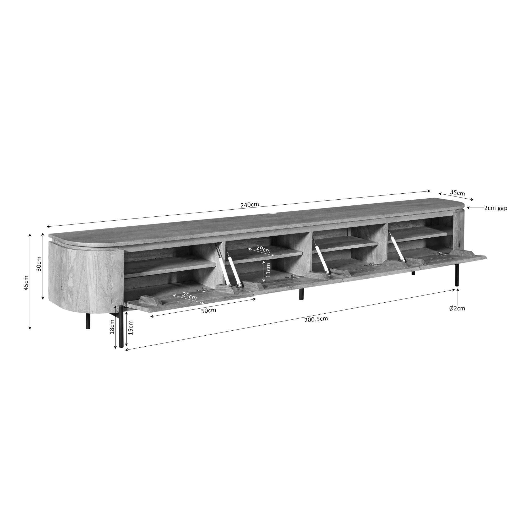 Zwevend TV-meubel Bloom - Zwart - 240 cm