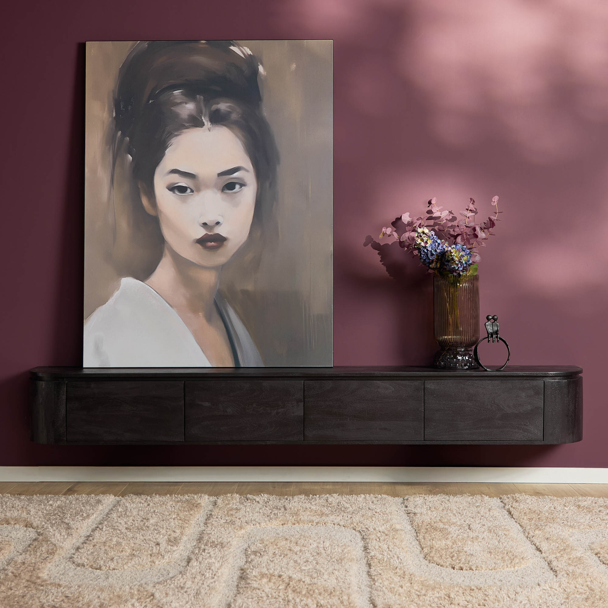 Zwevend TV-meubel Bloom - Zwart - 240 cm