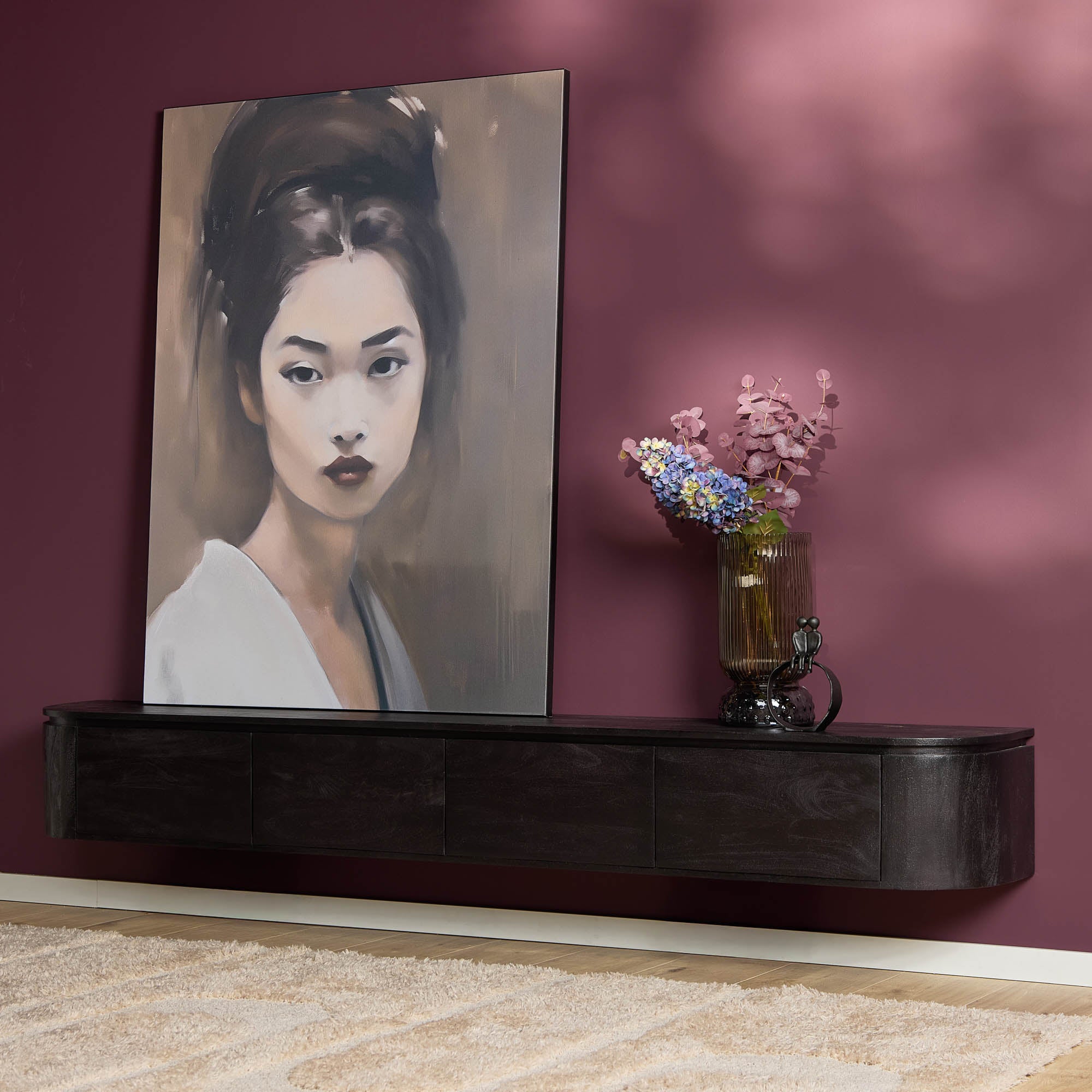 Zwevend TV-meubel Bloom - Zwart - 240 cm