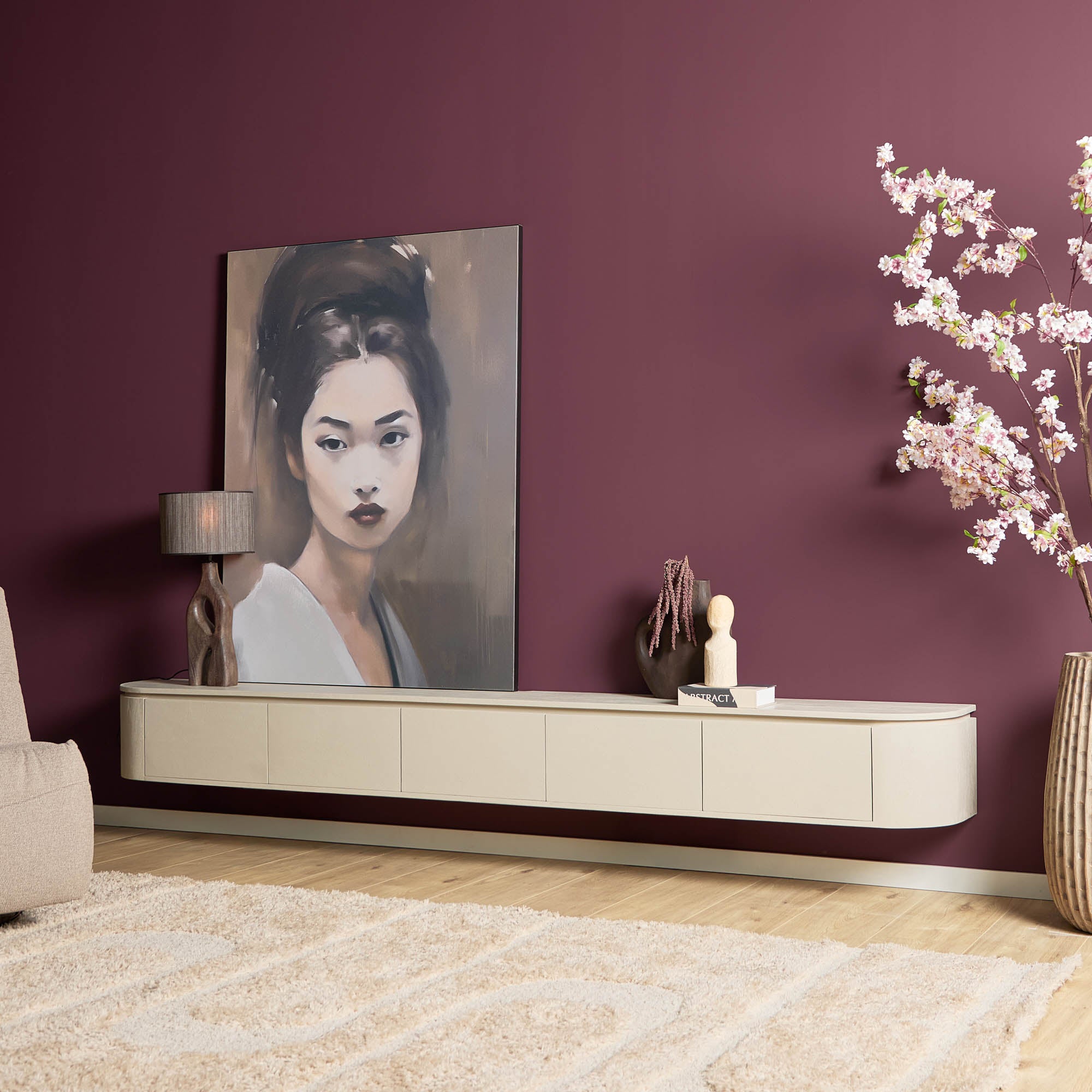 Zwevend TV-meubel Bloom - Beige - 280 cm