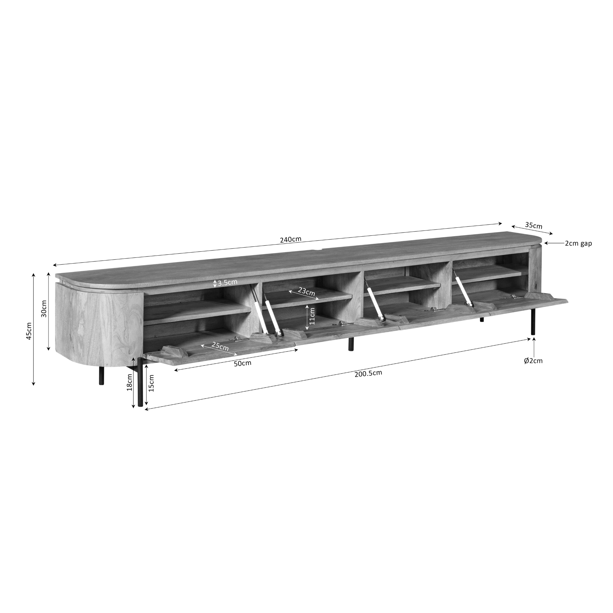 Zwevend TV-meubel Bloom - Stone - 240 cm