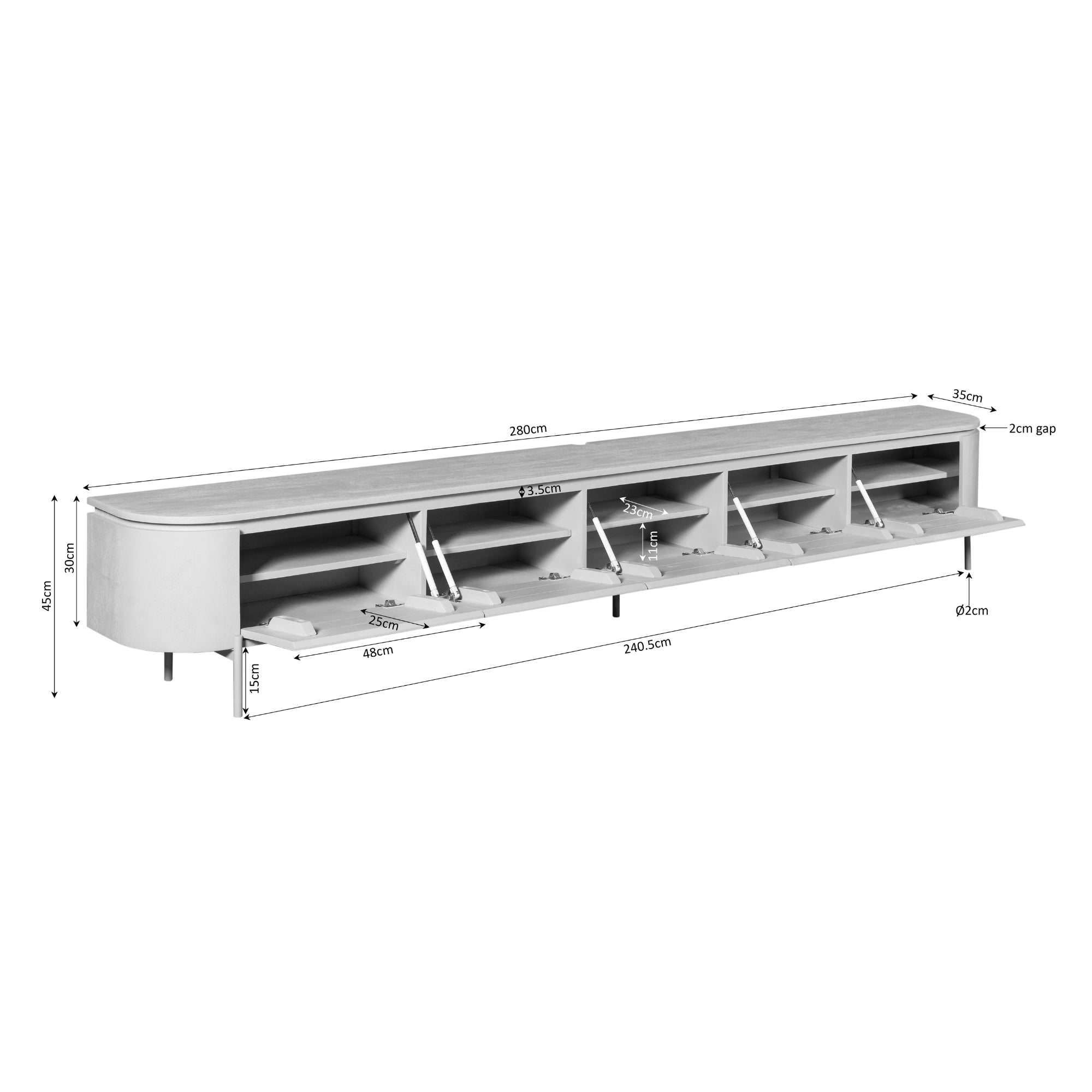 Zwevend TV-meubel Bloom - Stone - 280 cm