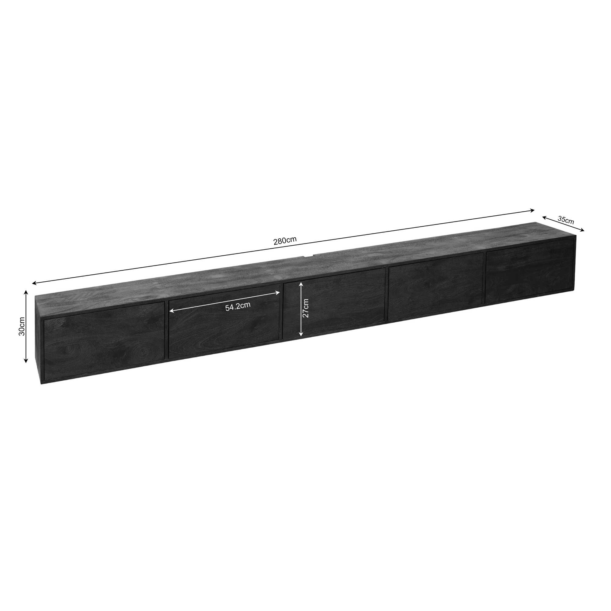 Zwevend TV-meubel Yuna - Zwart - 280 cm