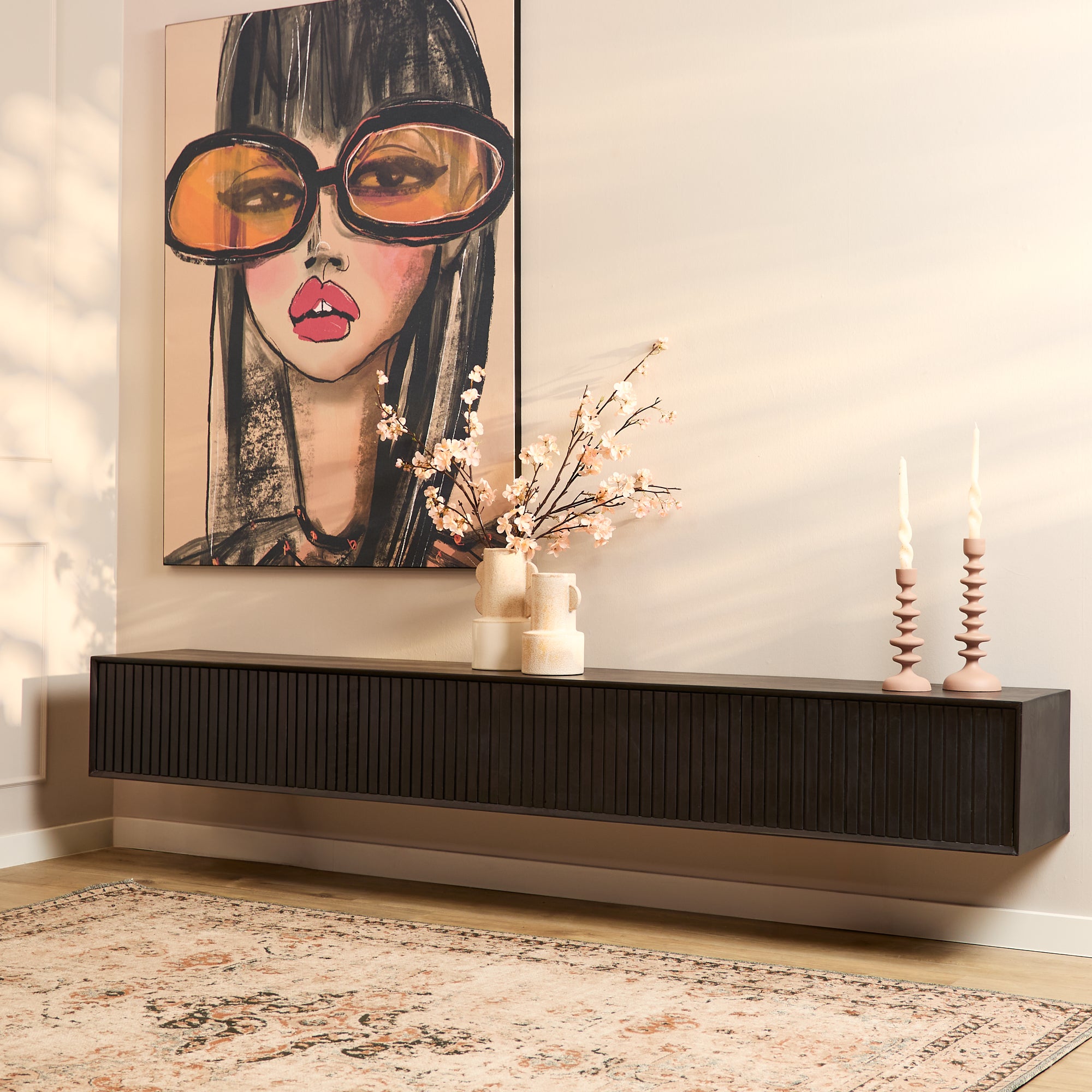 Zwevend TV-meubel Lunelle - Zwart - 240 cm