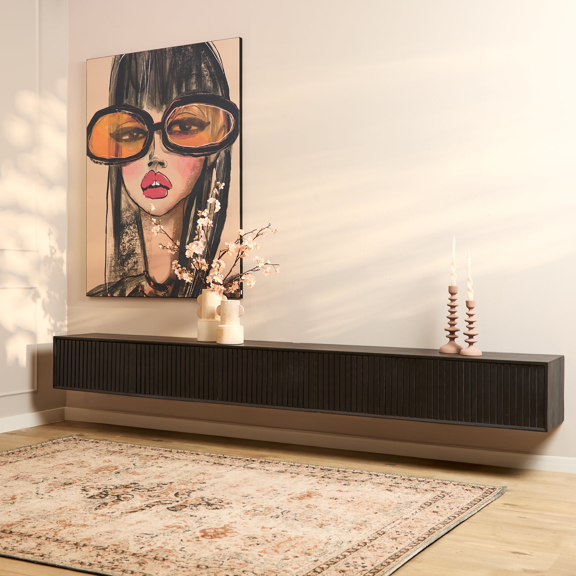 Zwevend TV-meubel Lunelle - Zwart - 280 cm