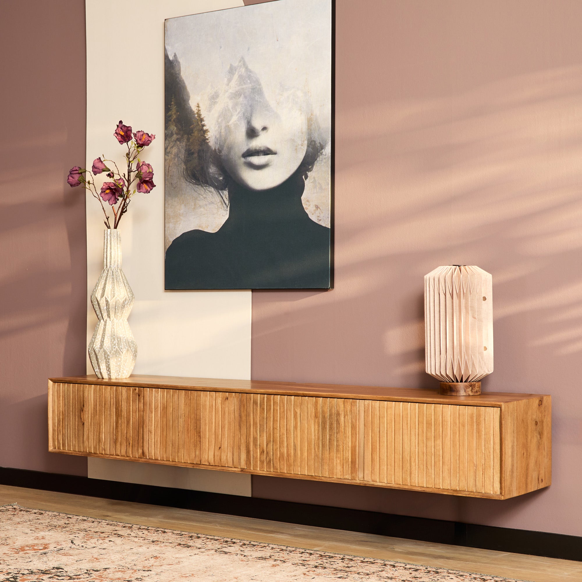 Zwevend TV-meubel Lunelle - Naturel - 200 cm