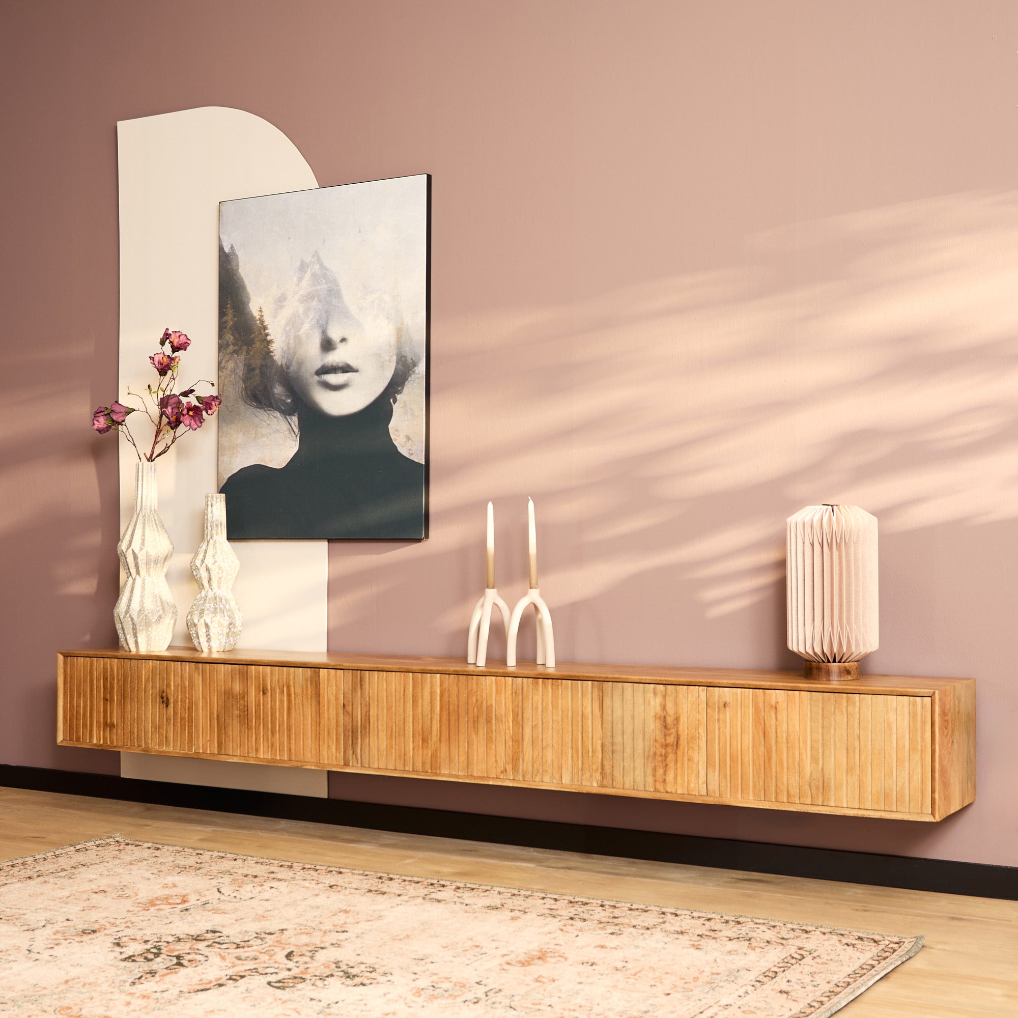 Zwevend TV-meubel Lunelle - Naturel - 280 cm