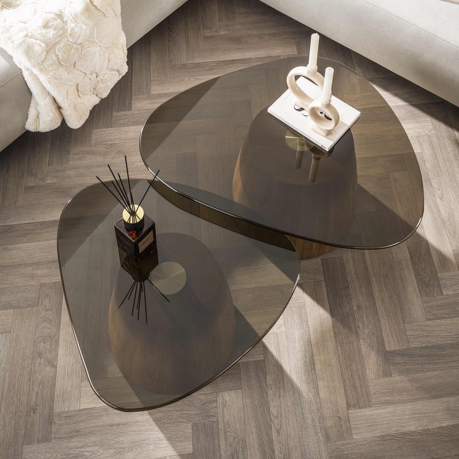 Salontafel Chirona Organisch Brons Glas Set van 2 Meubelista Tafelblad