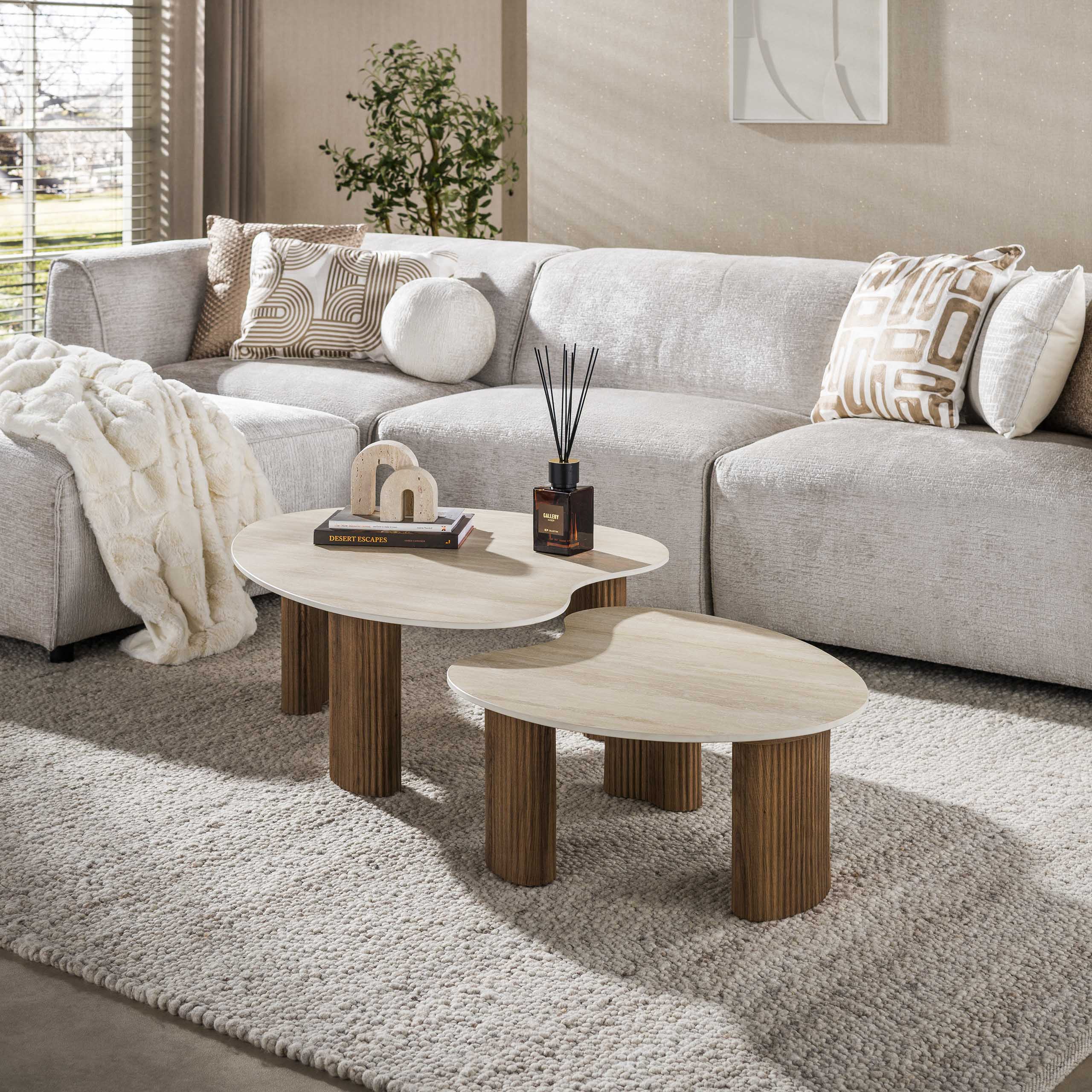 Salontafel Jisu Organisch Keramisch Travertin Set van 2 Meubelista