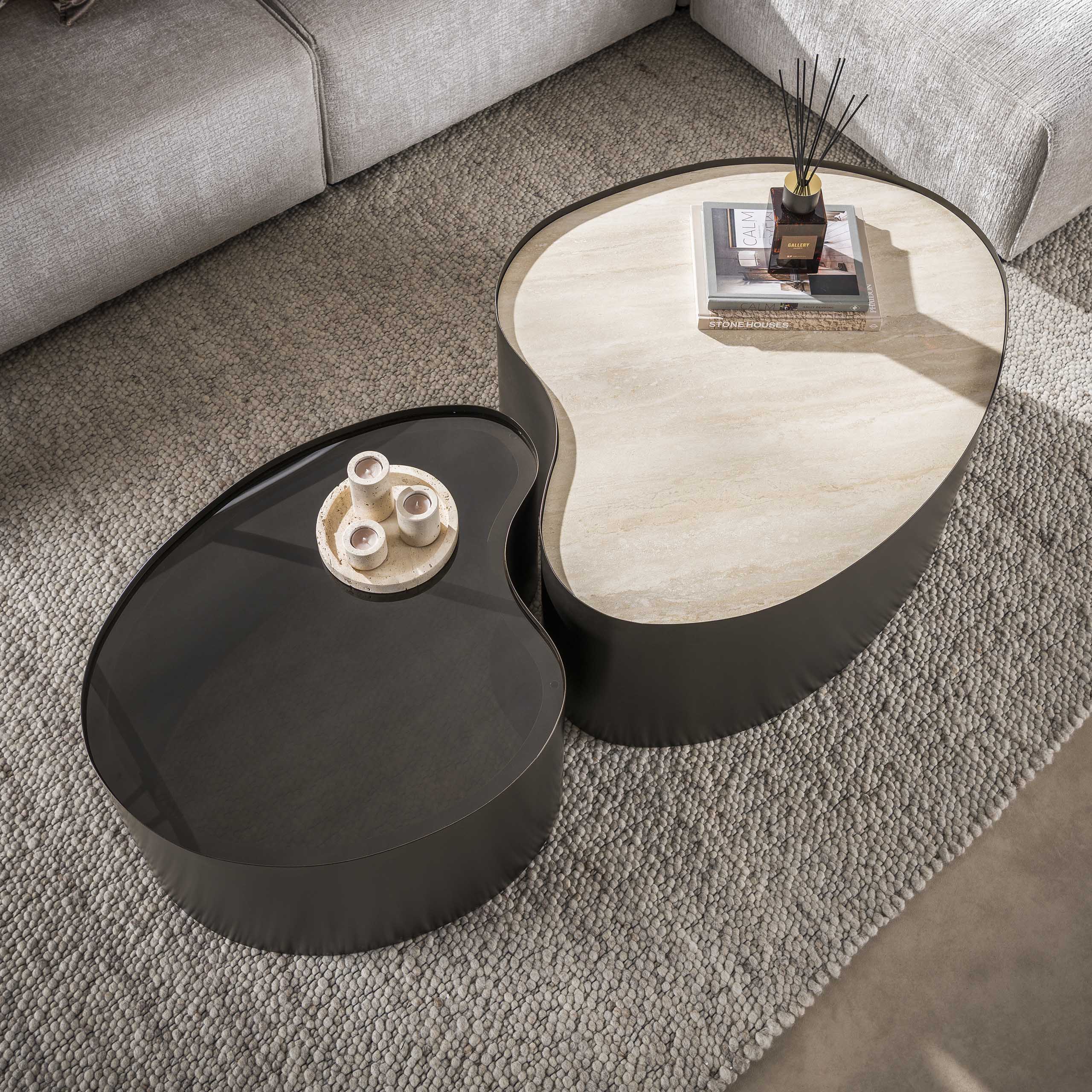 Salontafel Marvino Organisch Keramisch Travertin Set van 2 Meubelista Bovenaanzicht