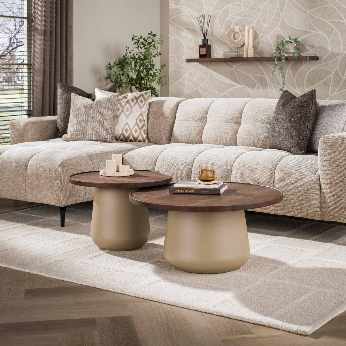 Salontafel Noma Beige Rond Acaciahout Set van 2 Meubelista