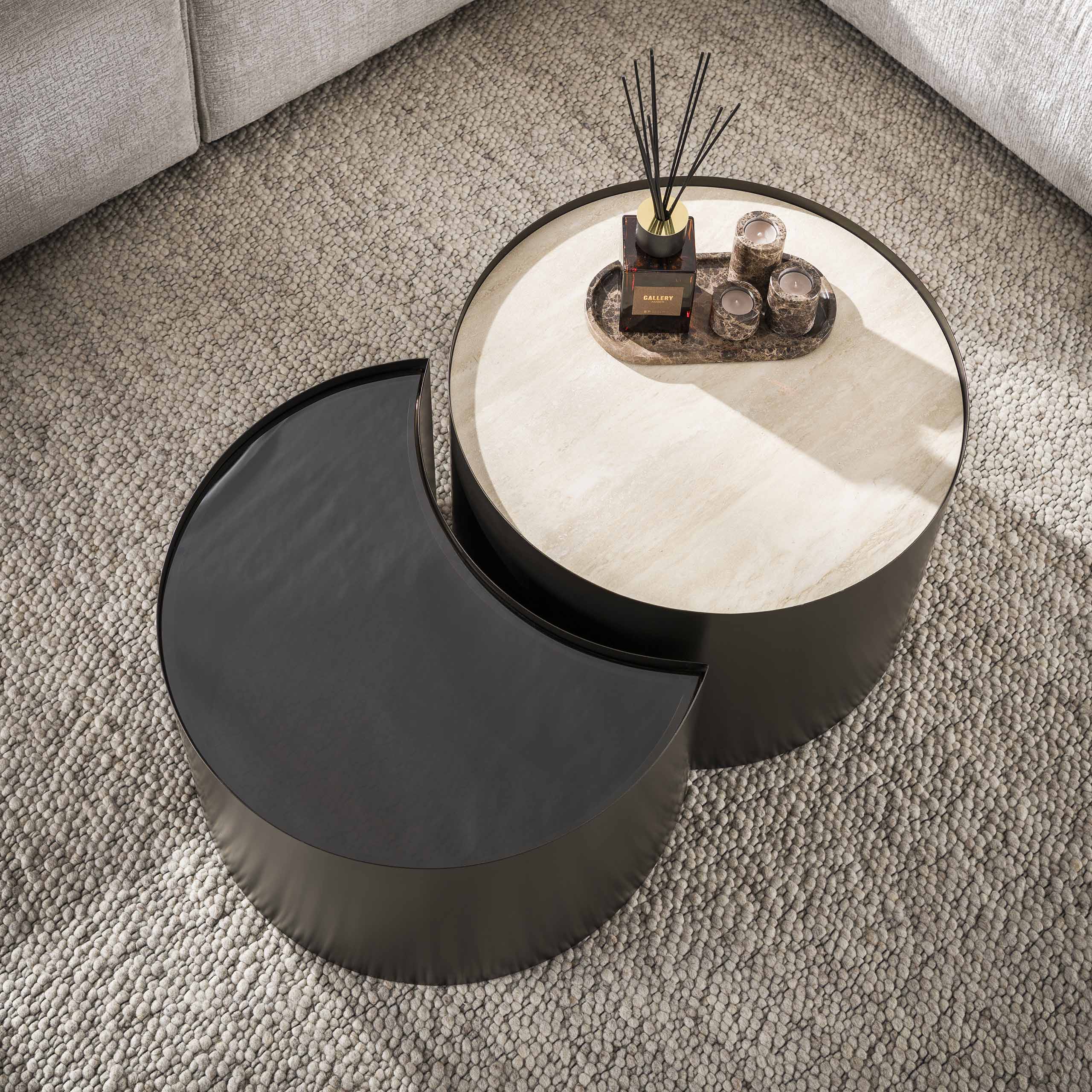 Salontafel Valento Rond Keramisch Travertin Set van 2 Meubelista Bovenaanzicht