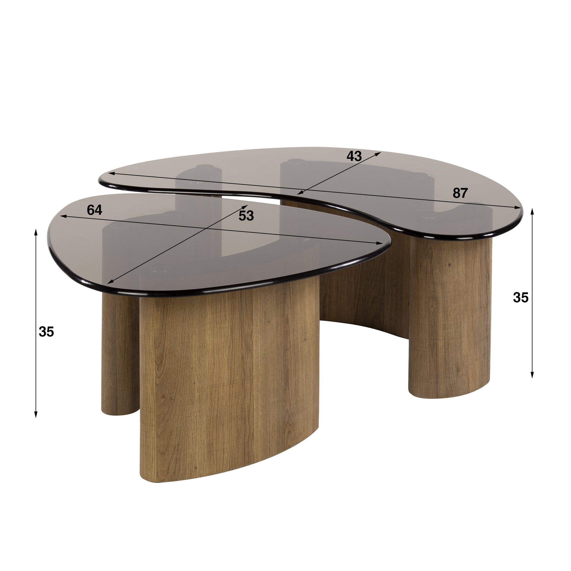 Salontafel Veyrona Organisch Brons Glas Set van 2 Meubelista Afmetingen